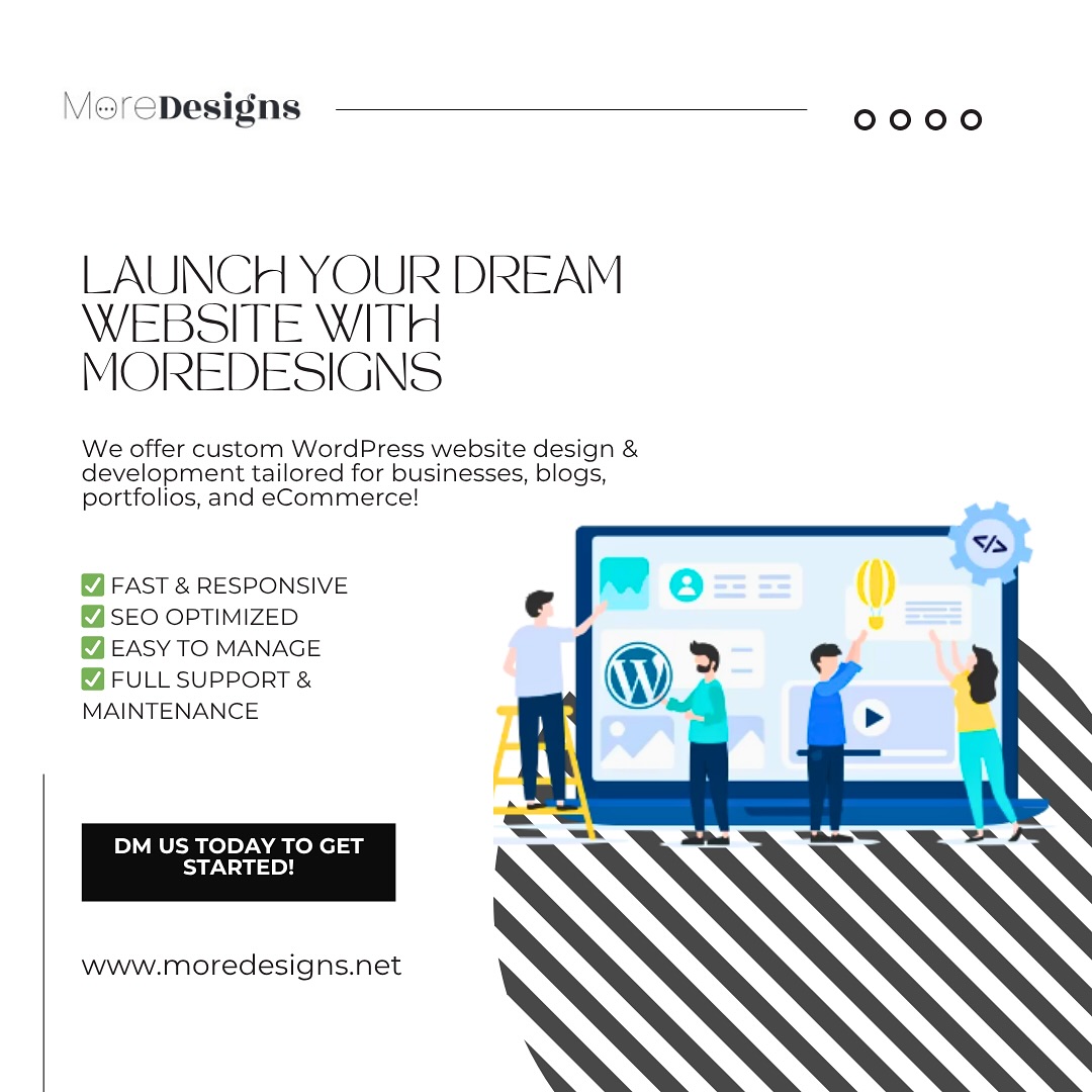 🚀 Launch your dream website with MoreDesigns
✨ We offer custom WordPress website design & development tailored for businesses, blogs, portfolios, and eCommerce!
✅ Fast & Responsive
✅ SEO Optimized
✅ Easy to Manage
✅ Full Support & Maintenance
🔗 DM us today to get started!
#WordPressDesign #BusinessWebsite #MoreDesigns #WebDevelopment #WordPressExpert #UIUX #ResponsiveDesign #CustomWebsite #moredesigns #moredesign
