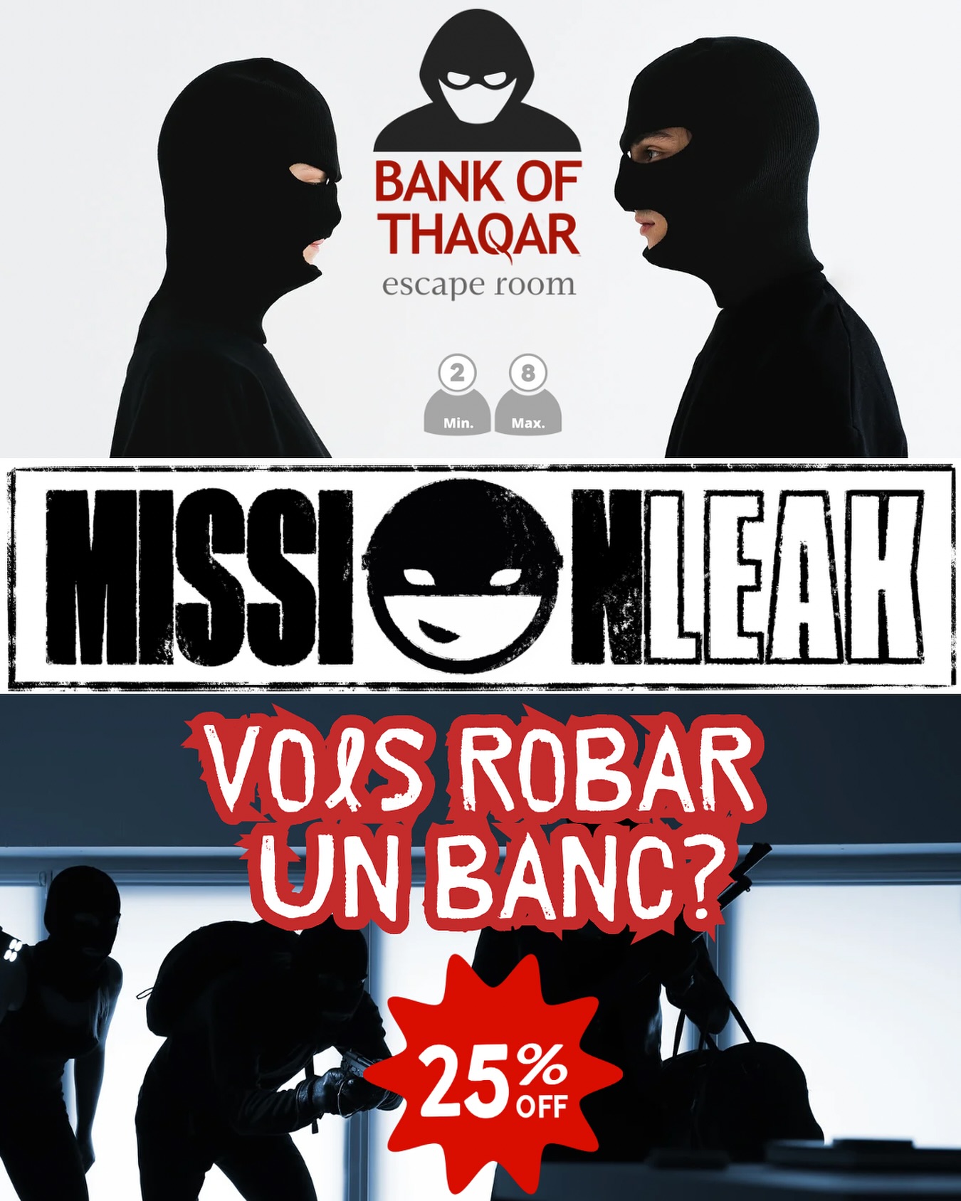 🏦 Assalta el Bank of Thaqar amb un 25 % de descompte!
Una missió d’alt risc us espera dins del banc més segur del món… o potser no tant? 😏
Forma l’equip i vine a robar l’or abans que soni l’alarma!
Només per temps limitat a missionleak.com