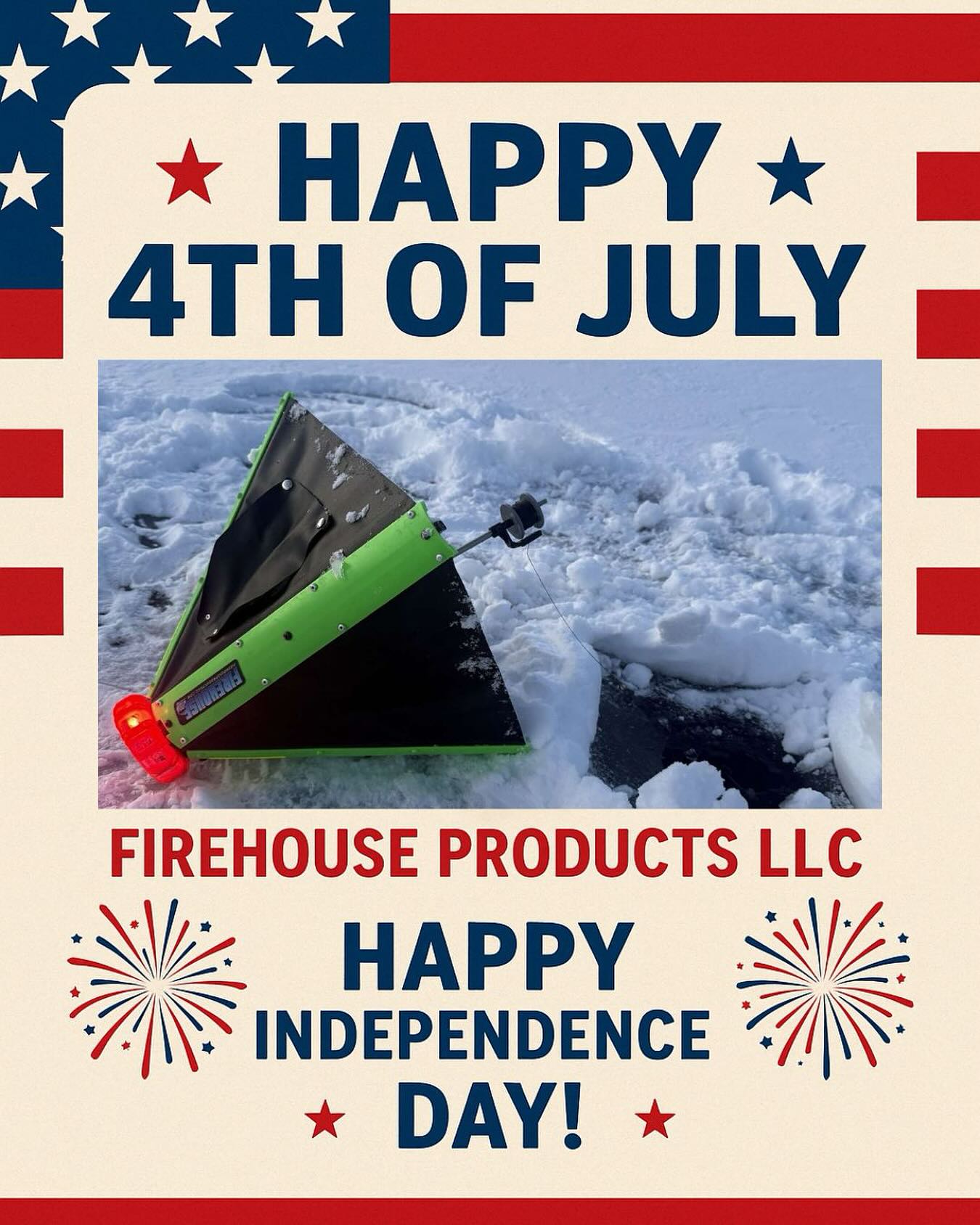 🎆 Happy 4th of July from Firehouse Products LLC! 🎆
Today we celebrate freedom, fireworks, and the gear that lights up your season—just like our Firehouse Tip-Up! 💥🧊
Proudly designed and built right here in the USA. 🇺🇸
Stay safe, enjoy the celebration, and get ready—ice season will be here before you know it. ❄️🎣
#FirehouseTipUp #Happy4thOfJuly #MadeInUSA #IceFishingGear #RedWhiteAndBlue #IndependenceDay2025