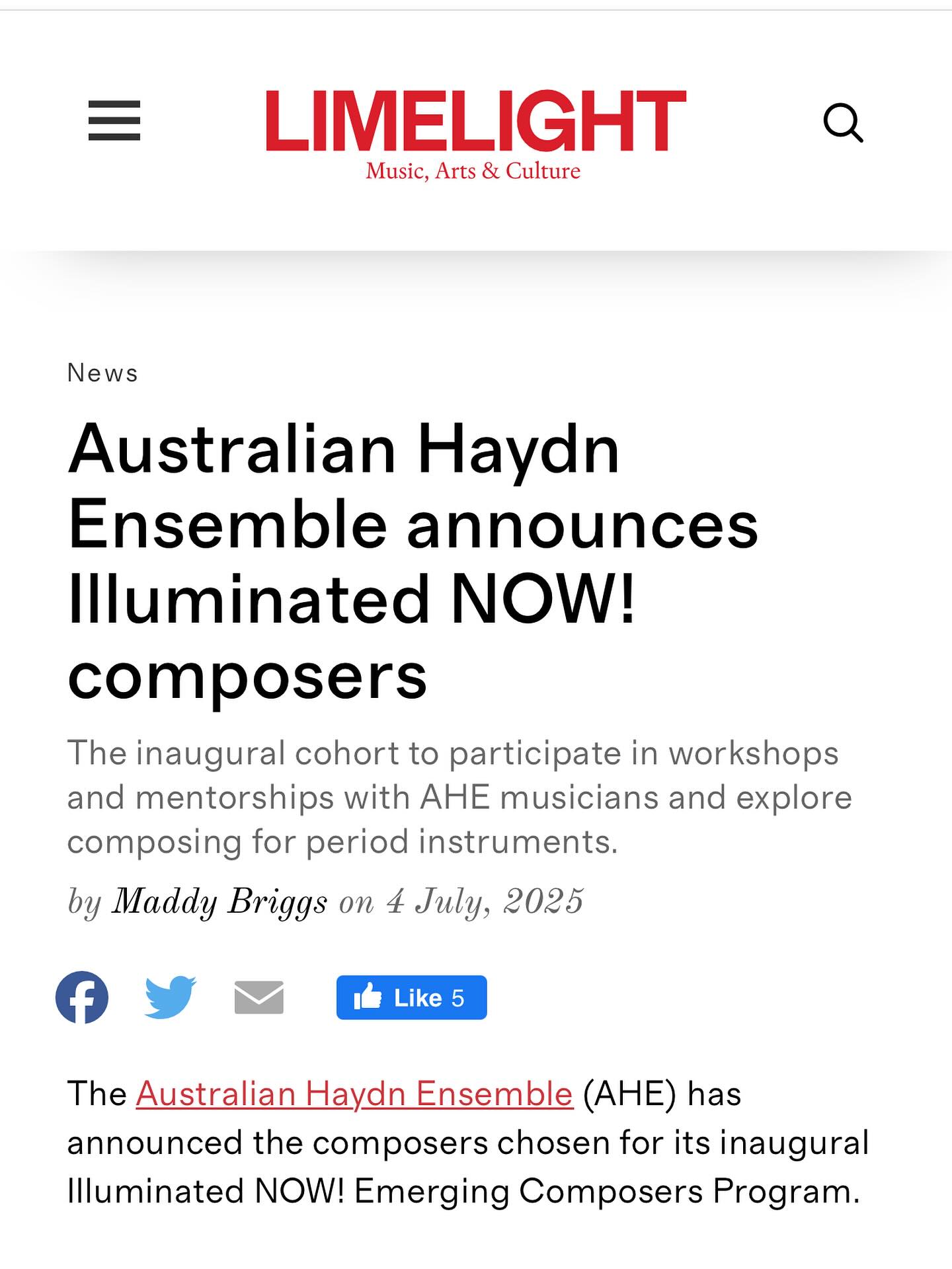 Thanks @limelightartsau for this lovely mention of a very cool program…
#artsmarketing #freelancer #communications #emergingartists #composersofinstagram #periodinstruments