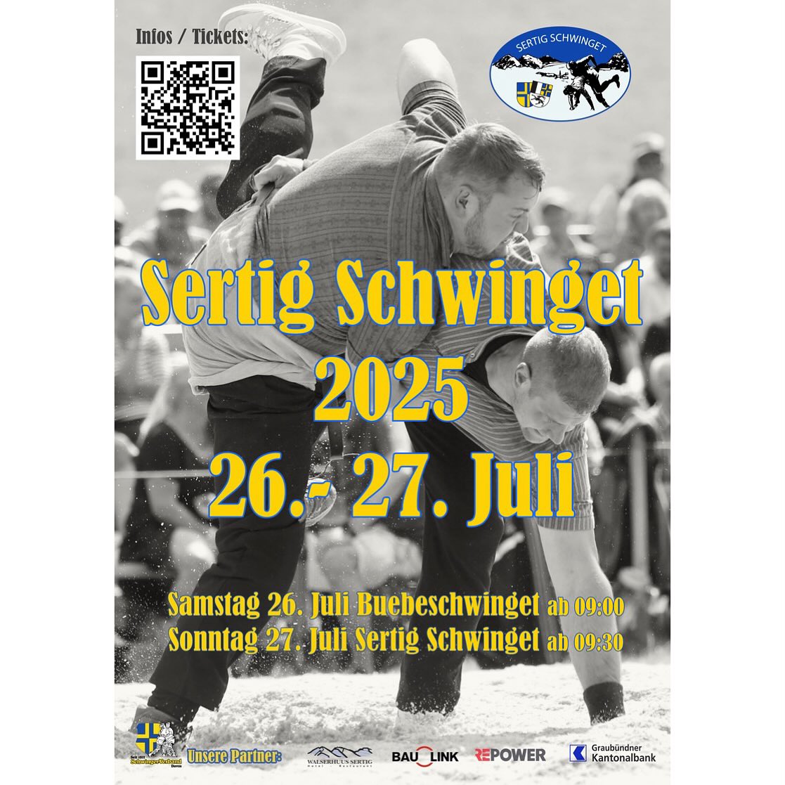 Nicht mehr lange geht’s bis zum Sertig-Schwinget am Wochenende vom 26./27 Juli!
Am Samstag misst sich im idyllischen Davoser Hochtal der Nachwuchs (freier Eintritt), während sich für das Fest der Aktiven am letzten Julisonntag eine interessante Besetzung abzeichnet. Die bereits 90. Austragung des Traditionsanlasses verspricht einmal mehr attraktiven Schwingsport und Folklore vor wunderbarer Naturkulisse.
Sämtliche Infos zum Vorverkauf, zum Shuttlebus ab Davos Frauenkirch sowie zu vielem Weiteren finden sich unter www.sertigschwinget.ch. Sehen wir uns oben?
📸: Erwin Keller (Festplatz am 30.7.23)
#Schwingen #Tradition #Graubünden #Davos #Sertig @gkb.ch @repowerschweiz @walserhuussertig @schwingerverband_davos @davosklosters