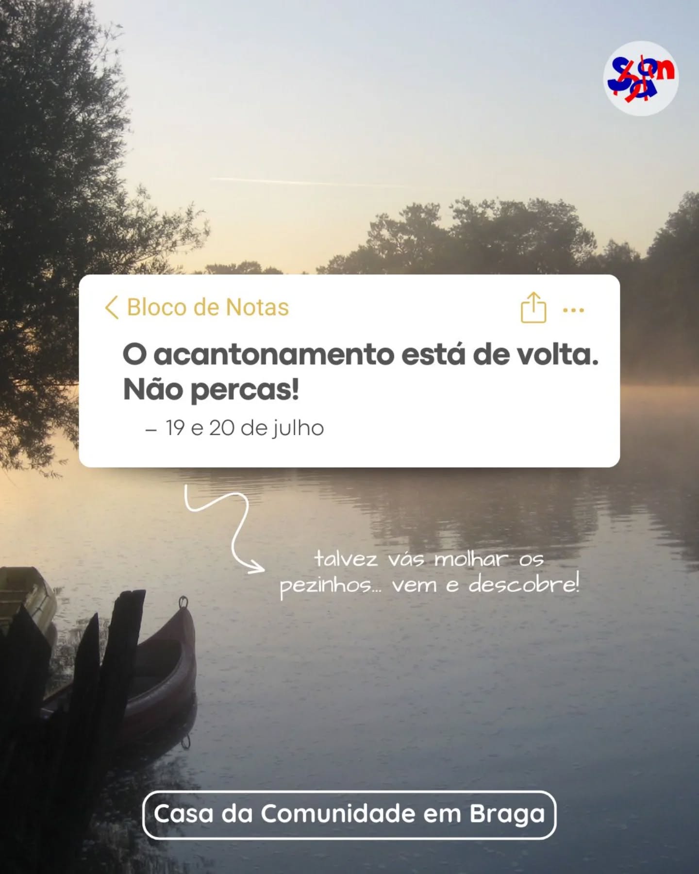 Shalom amigos!
O acantonamento está de volta e com ele vêm momentos de convívio e oração! 🏖
📍 Será nos dias 19 e 20 de julho em Braga.
Prepara o fato de banho, chapéu e protetor solar porque talvez vás a banhos. 😎
Este encontro terá o custo simbólico de 10€ (inclui dormida e todas as refeições). Se tiveres alguma dificuldade e não conseguires pagar este valor, podes sempre falar com a equipa organizadora ou com a diocesana!
Inscreve-te no link na bio - esperamos por ti! ❤️💙