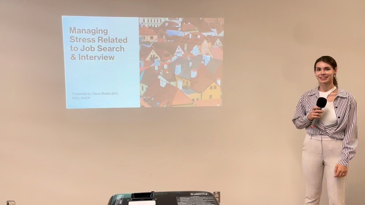 Our Team Olena presenting: managing stress related to job search and interview - 2025 June Canadian Cultural Festival