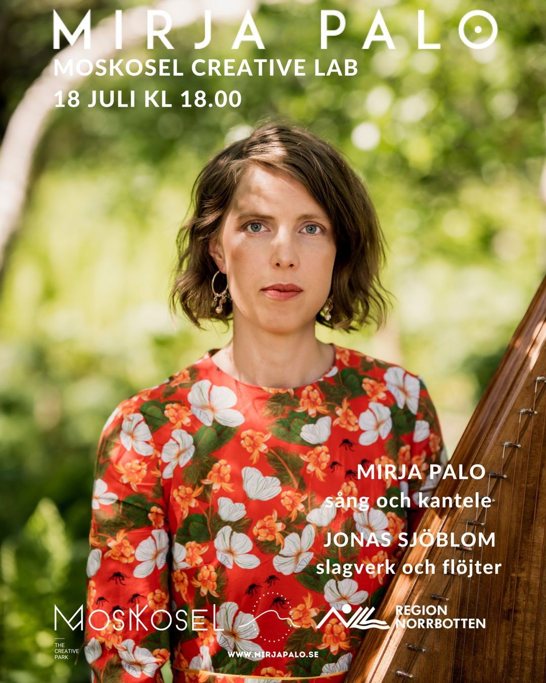 Moskosel Creative Park and Northern Sustainable Futures are proud to support Mirja Palo (featuring Jonas Sjöblom) during her on-going tour, by providing a place of to perform and stay in the village of Moskosel. We look forward to the concert!
Join us on Friday the 18th of July at 18:00 CET in-person at @moskoselcreativelab or online to take part.
Mer om @mirjapalo.se ✨
Mirja Palo rör sig i gränslandet mellan språk, identitet och ljud. Hon skapar samtida arktisk folkmusik där samiska, tornedalska och finska uttryck flätas samman. Med Saarijärven kantele och sin distinkta röst uppstår en ny musikalisk vokabulär - en dialog mellan röst och instrument som vibrerar av minnen, vidder och nya klanger.
Här löses gränser upp. Tradition möter nutid i ett ljudlandskap där visa, pop, konstmusik och stämningsfulla atmosfärer smälter samman. Det kan låta som isklingande pianotangenter - eller som ett japanskt stränginstrument. Det är alltid detsamma, men ändå nytt.
“Att skapa musik som är så här förtrollande är ingen barnlek.” – Lira Musikmagasin
På scen förvandlar hon den traditionella konsertupplevelsen till en resa genom imaginära arktiska landskap - där klangerna omsluter dig, berör på djupet och väcker något uråldrigt till liv.