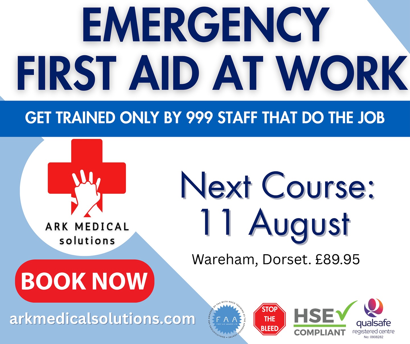 🌟 Ready to empower yourself and your team with essential life-saving skills? Join us for our next Emergency First Aid at Work course with ARK Medical Solutions on 11th August! 🚑
Our courses are only taught by operational 999 staff and NHS paramedics who bring real-world expertise and insights to the training. Don’t settle for theoretical knowledge—learn from those who are on the front lines every day!