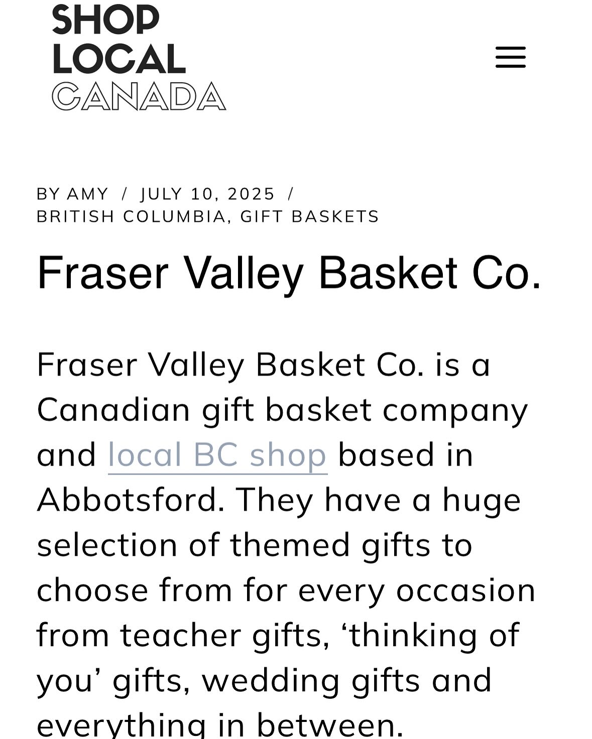 Thank you so much to @shoplocalcanadaca for featuring Fraser Valley Basket Co. on your website! I’m so proud to be part of a community that celebrates small businesses and supports local makers across Canada. 💛
Check out the feature and discover more amazing Canadian businesses! 🇨🇦
Thanks to my sister in-law at Specimental Design for the inspiration. @specimentaldesign
https://www.shoplocalcanada.ca/fraser-valley-basket-co/ Fraser Valley Basket Co. - Shop Local CANADA
#ShopLocalCanada #SupportLocal #FraserValleyBasketCo #CanadianMakers #SmallBusinessFeature #LocalLove #GiftBasketsCanada #BCBusiness #WomenInBusiness #SupportSmallBusiness #ShopLocalBC #CanadianSmallBusiness #MadeInCanada