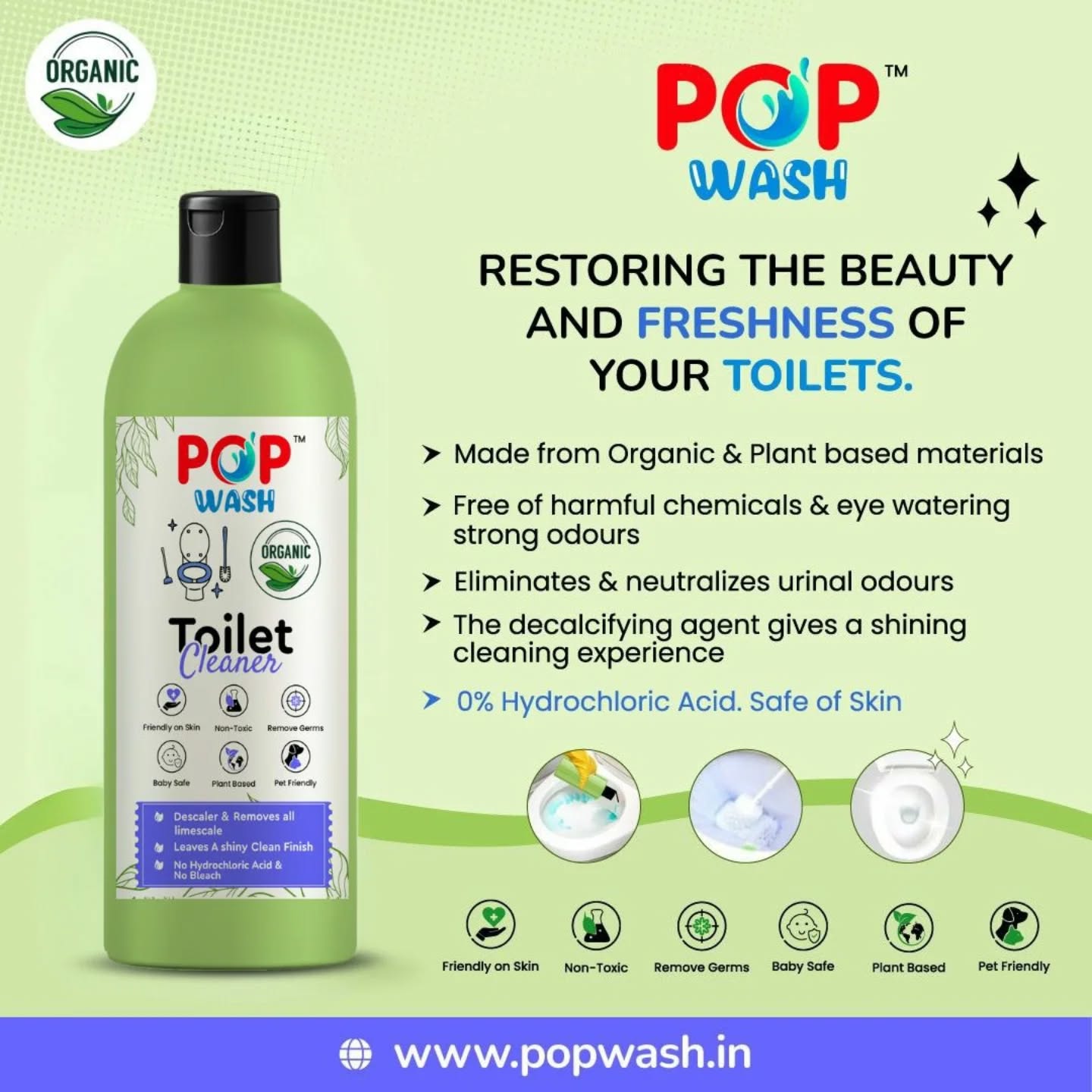 Say goodbye to harsh chemicals and hello to a sparkling clean!
✨ Introducing our Organic Toilet Cleaner with 0% Hydrochloric Acid! Get a brilliantly clean toilet without compromising on safety for your family or pets. Experience the power of nature for a truly fresh and hygienic bathroom.
#organiccleaning #toiletcleaner #ecofriendlyliving #safecleaning #sparklingclean #GreenCleaning #HealthyHome #noharshchemicals #cleanbathroom #sustainableliving #popwash