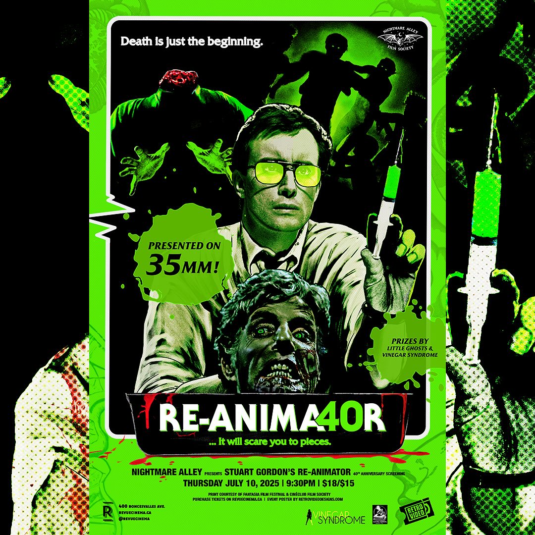 Proud to show off my Re-Animator poster for the recent screening at @revuecinema . Big thanks to Revue for letting me tackle this childhood favourite film of mine. #reanimator