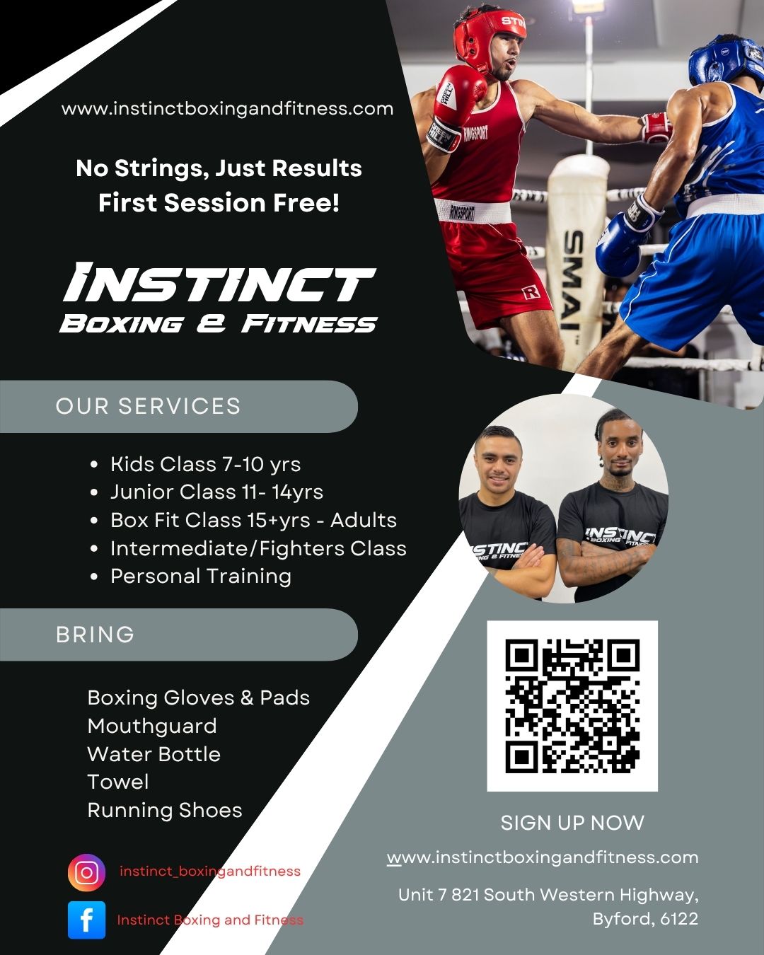 🥊 Ready to level up?
Whether you're training for fitness, confidence, or competition — Instinct Boxing & Fitness has what you need.
👊 All ages & fitness levels welcome
🔥 Real training. Real results.
🎉 First session FREE!
📍 Unit 7, 821 South Western Hwy, Byford
🖱️ Sign up now: www.instinctboxingandfitness.com
Come check out the gym — no egos, just solid training. 💪
#InstinctBoxing #ByfordFitness #BoxingGym #SignUpNow #FirstSessionFree #BoxingForAll #TrainHardByford #BoxingLife