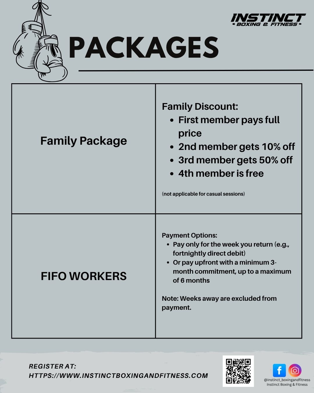 🥊 FAMILY & FIFO PACKAGES NOW AVAILABLE! 🥊
At Instinct Boxing & Fitness, we’re all about community, flexibility, and making fitness accessible to everyone — no matter your schedule or lifestyle. 📍 Unit 7, 821 South Western Highway, Byford
🖱️ Sign up now at: www.instinctboxingandfitness.com
👊 Get fit, have fun, and join the Instinct Boxing community today!
#InstinctBoxing #ByfordFitness #BoxingClasses #UnlimitedTraining #AllAgesWelcome #ActiveLifestyle #ConfidenceThroughBoxing #NoBookingRequired