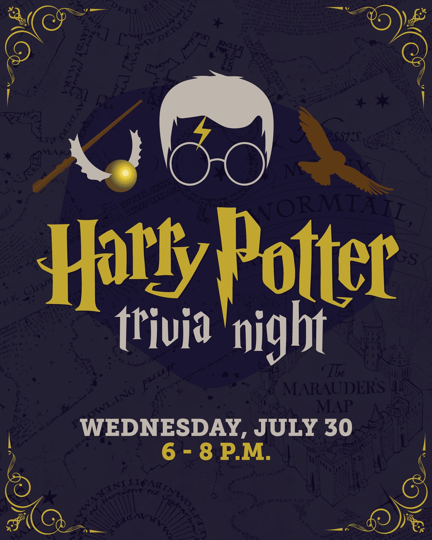 Think you know your Horcruxes from your Hippogriffs? Time to prove it. 🪄 Game Night Live is bringing the magic to The Warehouse Food Hall for a Harry Potter Trivia Night packed with spells, snacks, and serious bragging rights. Whether you’re repping Gryffindor or low-key Slytherin, bring your crew and show us who’s top of the class at Hogwarts.
Wednesday, July 30th • 6 to 8 p.m.
Free for all ages
Presented by Game Night Live