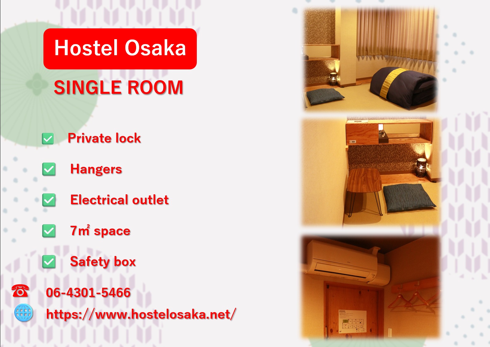 ✨ シングルルームのご紹介 ✨
心地よい和風布団ベッドで、くつろぎのひとときを。
小さなテーブルと貴重品を保管できるセーフティーボックスも備えています。
さらに、専用エアコン付きで快適さを自分好みに調整可能。
観光で疲れた後の静かなリトリートにぴったりです 🛏️❄️
⭐ 少しだけプライバシーと便利さを求める一人旅の方に最適なお部屋です。
✨ Introducing our Single Room! ✨
Stay cozy in your own space with a comfy Japanese style futon bed, a handy small table, and a secure safety box for your valuables.
Plus, enjoy full control over your comfort with a private air conditioner, perfect for a peaceful retreat after a day of exploring. 🛏️❄️
⭐ Ideal for solo travelers who want a (large) little extra privacy and convenience.
======================
Where elegance meets adventure, and every stay feels like home.
📩 contact
contact.hostel-osaka@meishin-group.co.jp
☎ 06-4301-5466
======================
#futon #japanesestyle #memories #民泊 #ホステル #ホステル暮らし #hostel #hostellife #travel #travelawesome #トラベル #大阪旅行 #japan #osaka #오사카온천 #osakajapan #大阪観光 #日本 #온천여행 #トラベルスタイル #トラベルグラマー #バックパッカー #backpacking #ınstatravel #explorepage #explore #ınstagood #amazing #南森町 #梅田
