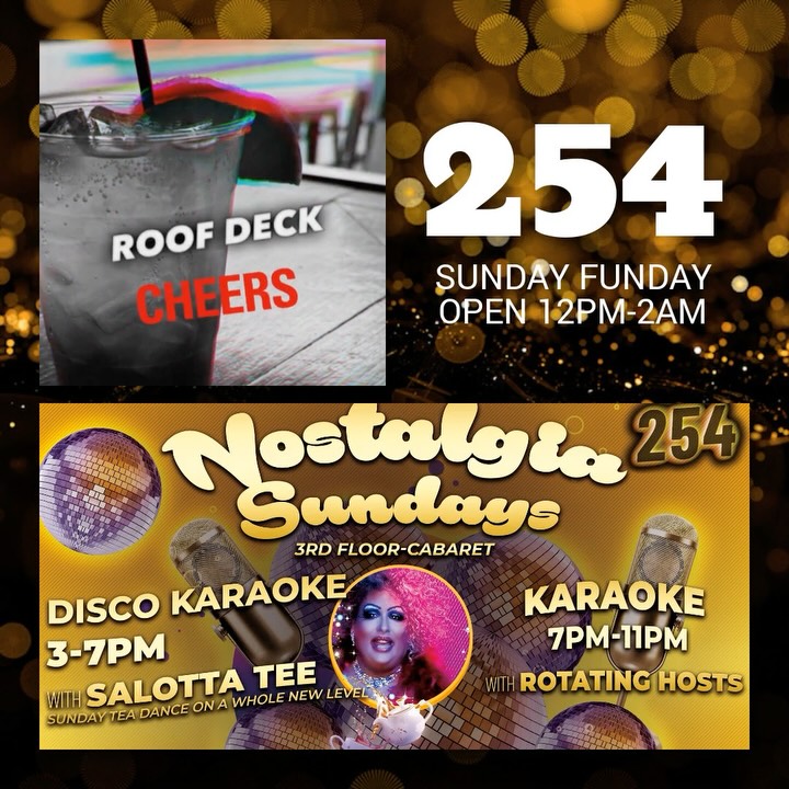 ☀️ SUNDAY FUNDAY @ 254!
The weekend’s not over ‘til the last note drops (and the last cocktail’s poured).
🌆 Roof’s open. Mics are hot. Let’s go.
YOUR GAME PLAN:
✅ No Cover – All Day & Night
✅ Doors & Roof Deck Open at 12 PM
✅ FREE 🎱 Pool
✅ All-Day Drink Specials:
• $4 Coors Light Drafts & Miller Lite Bottles
• $7 Stoli Cocktails
🎶 NOSTALGIA SUNDAYS | 3RD FLOOR | 1–10 PM
✨ 3–7 PM: Disco Tea Dance w/ @itismedlee – glitter beats, retro realness, and sparkle overload
✨ 7–11 PM: Karaoke Takeover w/ @thelamiaqueen – big vocals, bigger energy, and zero judgment
Sip it. Shoot it. Belt it. Dance it out.
We’re not slowing down—and neither should you.
#SundayFunday #PhillyWeekends #NoCoverNeeded #RoofDeckRagers #DiscoEnergy #KaraokeKingsAndQueens #SingItLoud #FreePoolPhilly #254on12th #WeekendFinale #PhillyNightlife