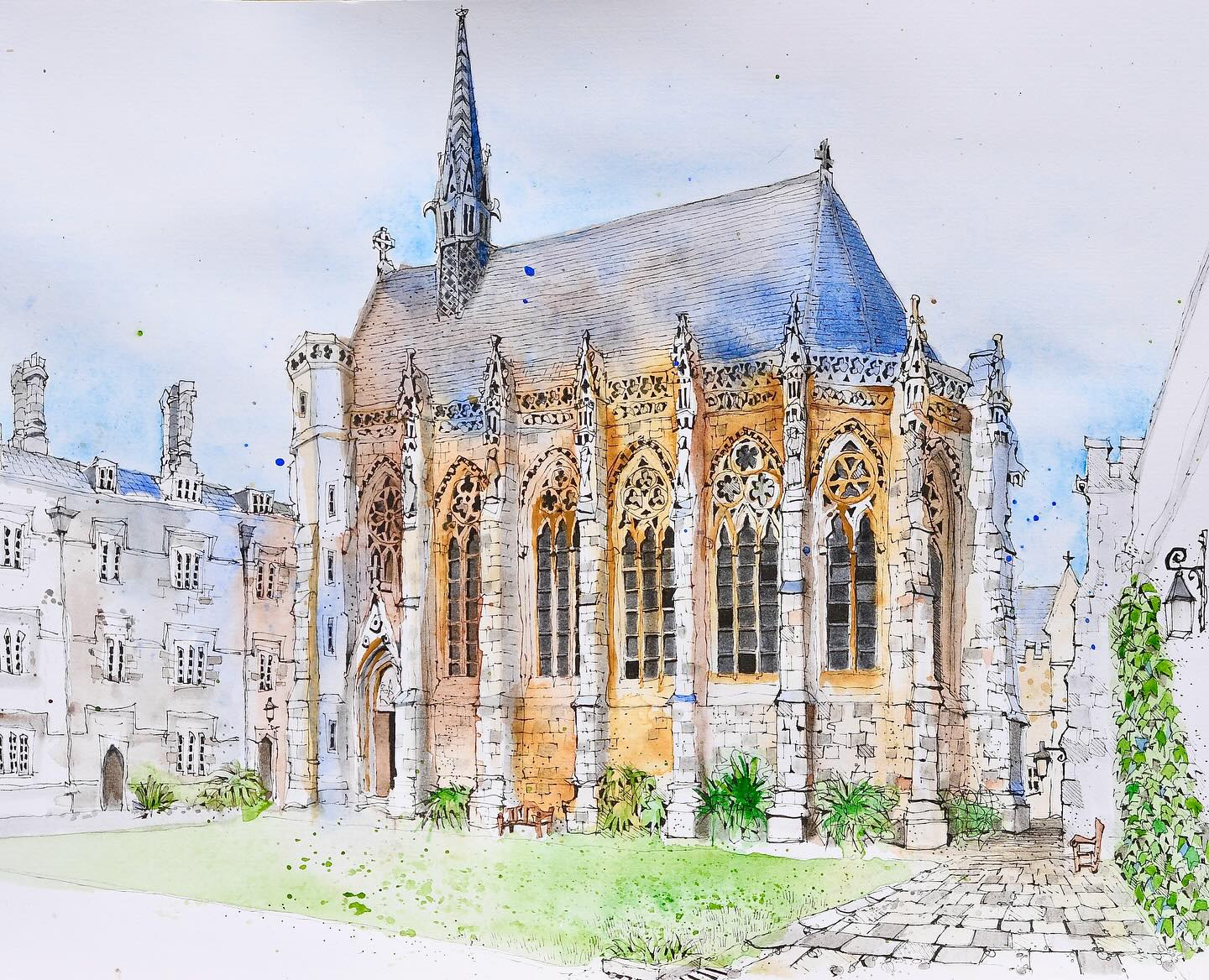 I got access to Exeter College in Oxford recently (thanks to the co-operation of the porters and the Domestic Bursar) and was able to draw this view of the magnificent chapel within the college grounds. There has been a chapel on the college grounds since the 14th century, though this chapel was constructed in the 1850s.
.
#art #artistsoninstagram #drawing #urbansketching #urbansketch #urbansketchers #kunst #oxford #oxfordshire #oxfordshireartweeks #artist #watercolor #watercolour #watercolorpainting #penandink #penandinkdrawing #sketching #global_sketchers #urbansketchcourse #universityofoxford #draw #sketch #exetercollegeoxford #chapel #exetercollegechapel