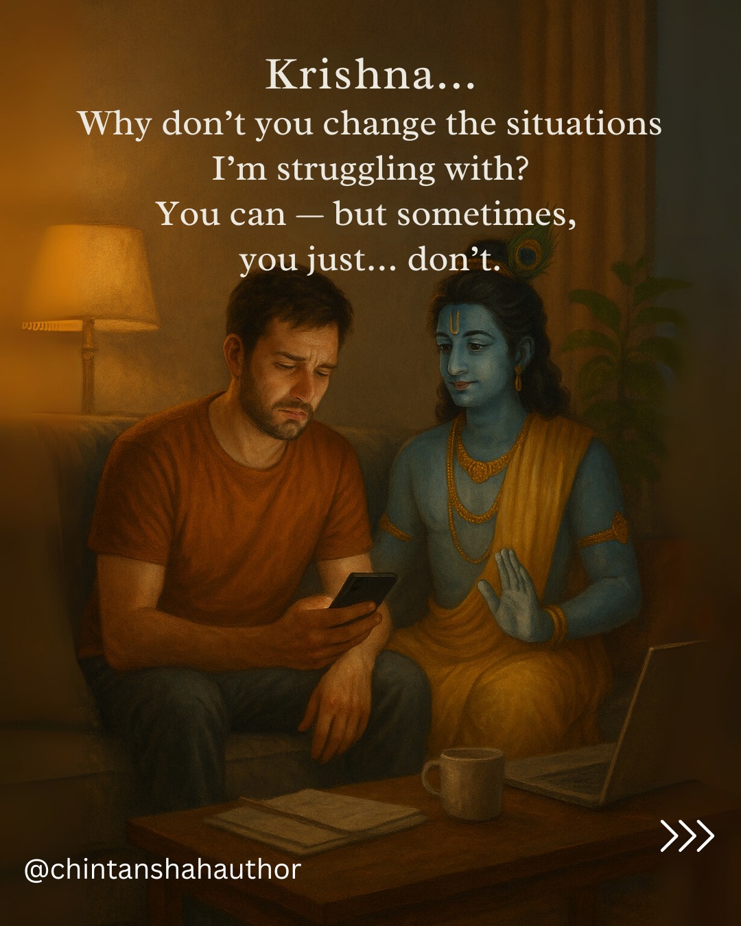 “Krishna… why don’t you change the situations I’m struggling with?”
And gently, He replied…
“Because not every situation is meant to change.
Some are meant to change you.”
In life, the pressure you feel is not punishment — it’s divine polishing.
Every challenge, every delay, every tough moment… is shaping you into a stronger version of yourself.
Trust the process.
You’re not stuck. You’re being sculpted
#ConversationWithKrishna #KrishnaWisdom #SpiritualAwakening #InnerJourney #DivineGuidance #TrustTheProcess #ModernSpirituality #LifeLessons #GrowThroughWhatYouGoThrough #KrishnaQuotes #MindfulLiving #KrishnaInsta #CarouselPost #BhaktiVibes #HinduPhilosophy #Detachment #HealingThroughFaith #SpiritualGrowth #InstagramWithSoul #KarmicWisdom #soulscrossroads #whisperingquestionsdivineechoes