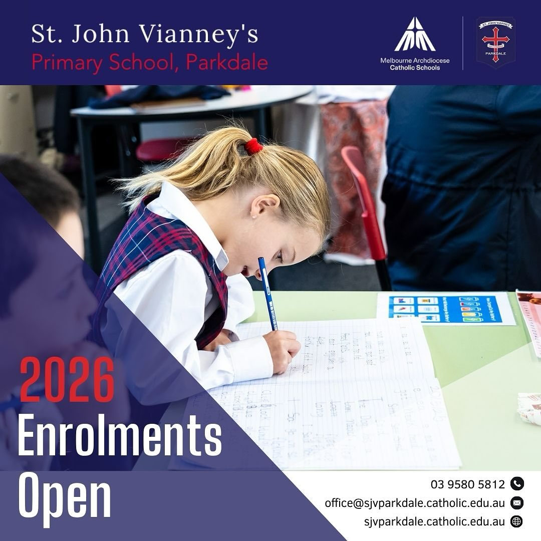 At St John Vianney’s, we understand that every child’s learning is personal.
Our teachers use targeted, explicit teaching to meet each student’s needs, helping them grow in confidence and curiosity.
In a safe and supportive environment, students are empowered to take risks, explore new ideas and connect their learning to the wider world.
📍 Enroling now for 2026. We’d love you to come and visit our school.​ Please contact our office for any enrolment queries on 9580 5812 between 8.30am - 4pm, or by emailing office@sjvparkdale.catholic.edu.au.
#sjvparkdale #primaryschool #parkdale #everychildeveryopportunity #sjvtheplacetobe