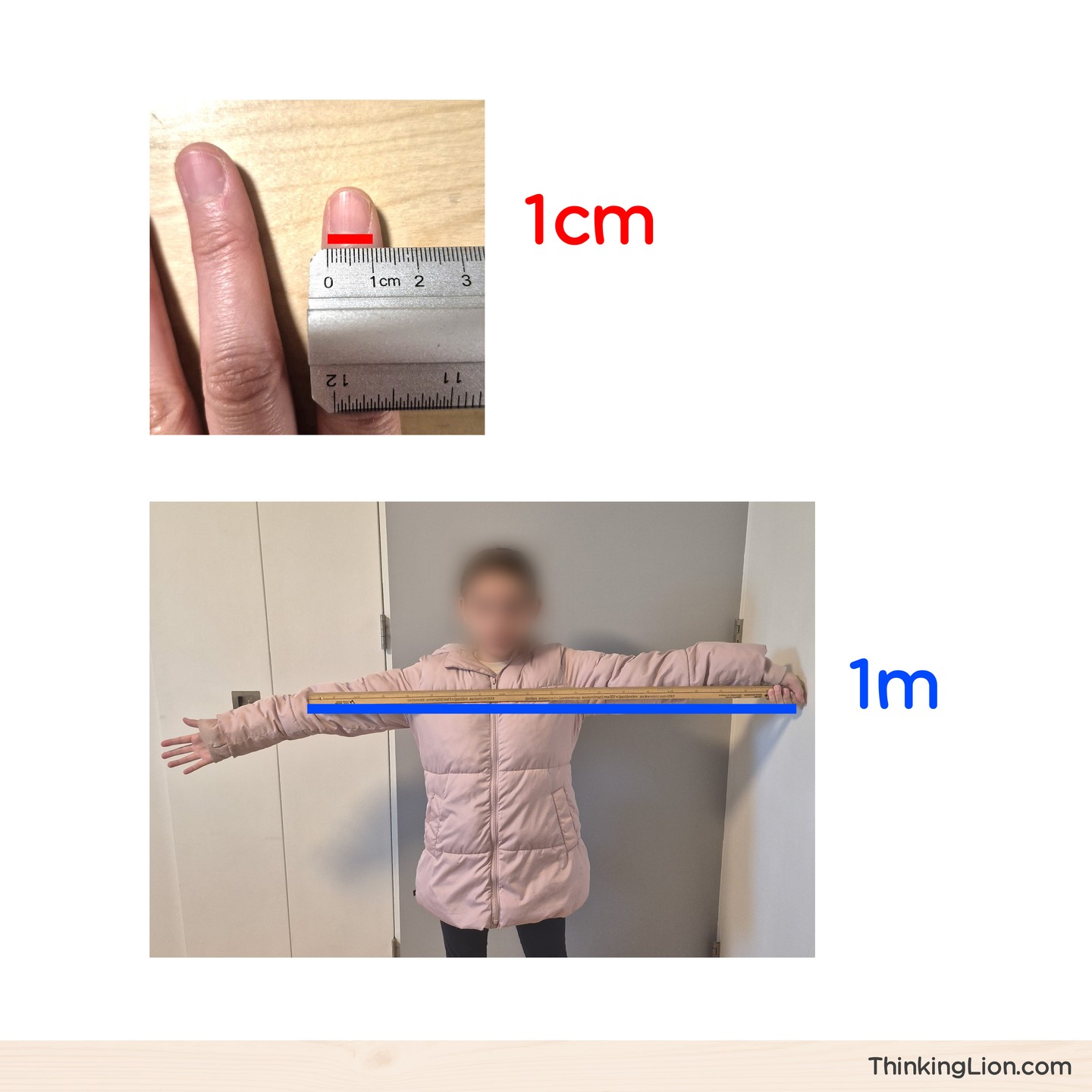 ❓ How do 1 cm and 1 m compare?
1️⃣ 1 cm – about the length of a fingernail.
1️⃣ 1 m – the length of a meter stick (maybe shorter than your arm span).
📏 Length = how long
#RealLifeMath #FamilyMathConnections #VisualMath #HandsOnMath #EverydayMath