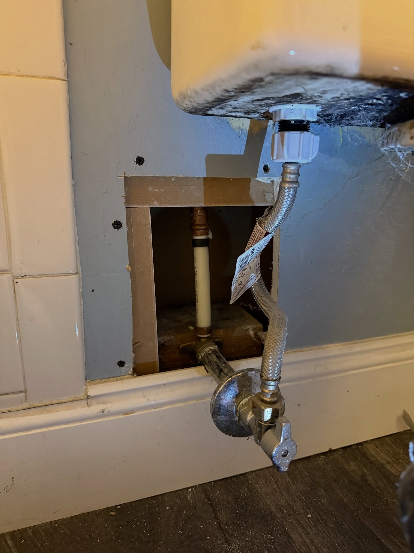 Did you know we offer drywall repair along with our painting services? Take a look at this wall we repaired for a client who had plumbing work done and was left with a hole behind the toilet.