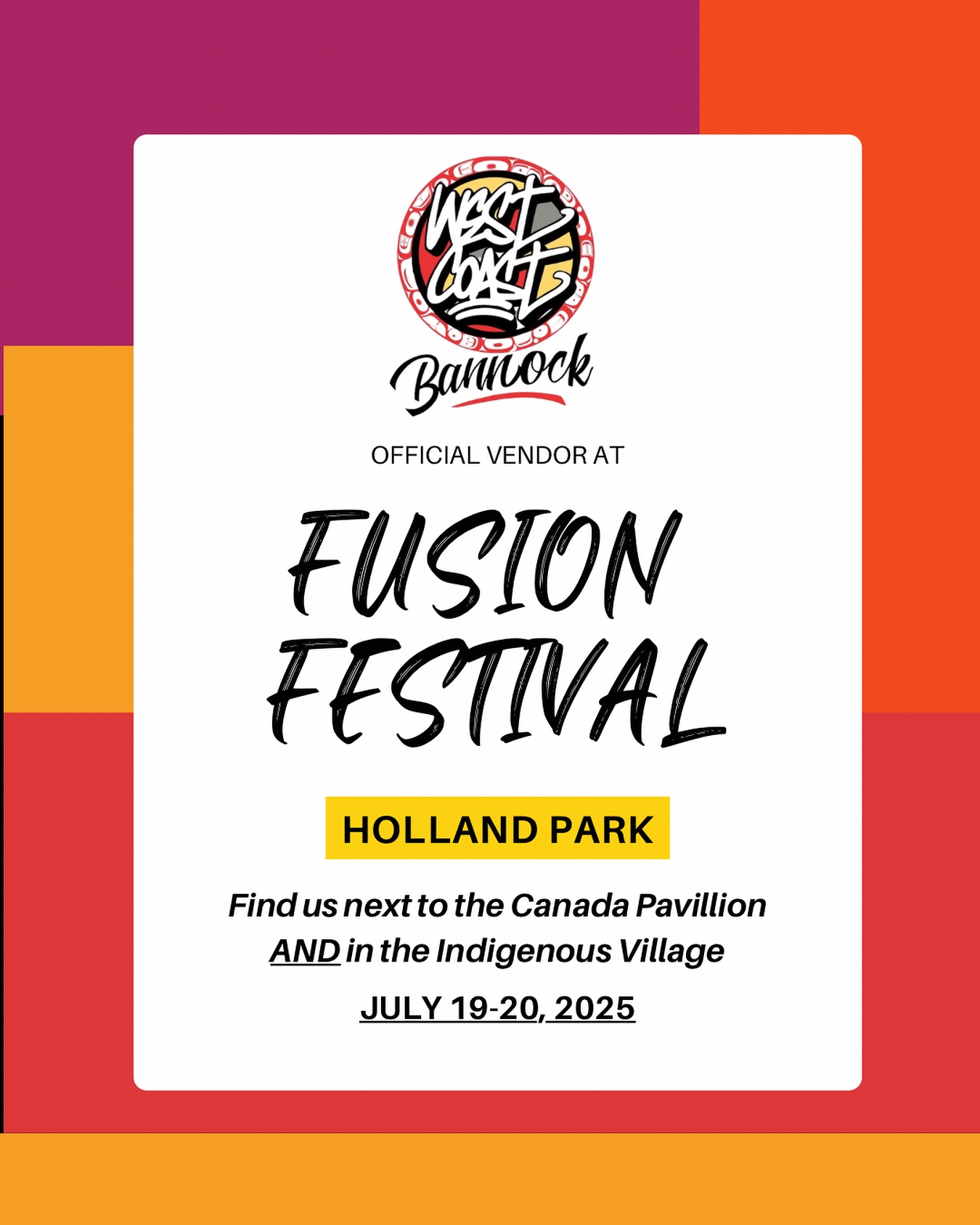 See you THIS WEEKEND at Fusion Fest! 🎉
We’re back for our third year in a row @thecityofsurrey incredible celebration of culture and community! 🌍💃🏽
Catch us in TWO locations:
🍁 Full menu near the Canada Pavilion
🪶 Mini menu in the Indigenous Village, next to Buffalo Burgers + the Indigenous Stage!
We’ll be there all weekend long, serving up the bannock you know and love.
✨ Bring the fam, bring your appetite, and come say hi!
Let’s eat, dance, and celebrate together. ❤️
#FusionFest2025 #WestCoastBannock #DecolonizeYourTastebuds #SupportIndigenousBusiness #BannockIsBack #SurreyEvents #FusionFestEats #IndigenousFoodSovereignty