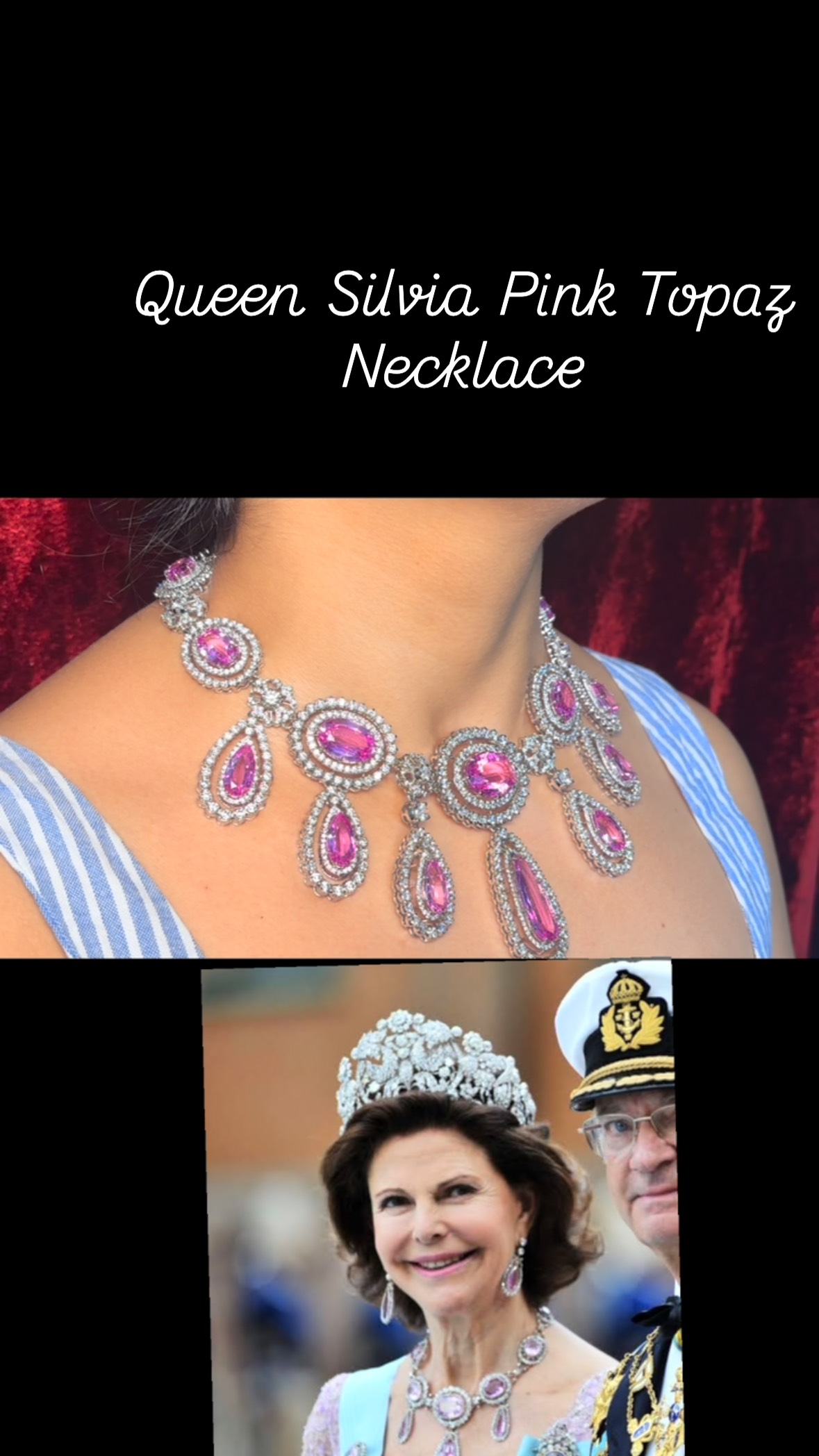 Queen Silvia Pink topaz necklace #royaljewelry #finejewelry ziòklllllp#historicaljewelry #famous .#historicaljewelry #finejewelry #royaljewelry #vintagebrooch #pinkpinkpink #pinktopaz top