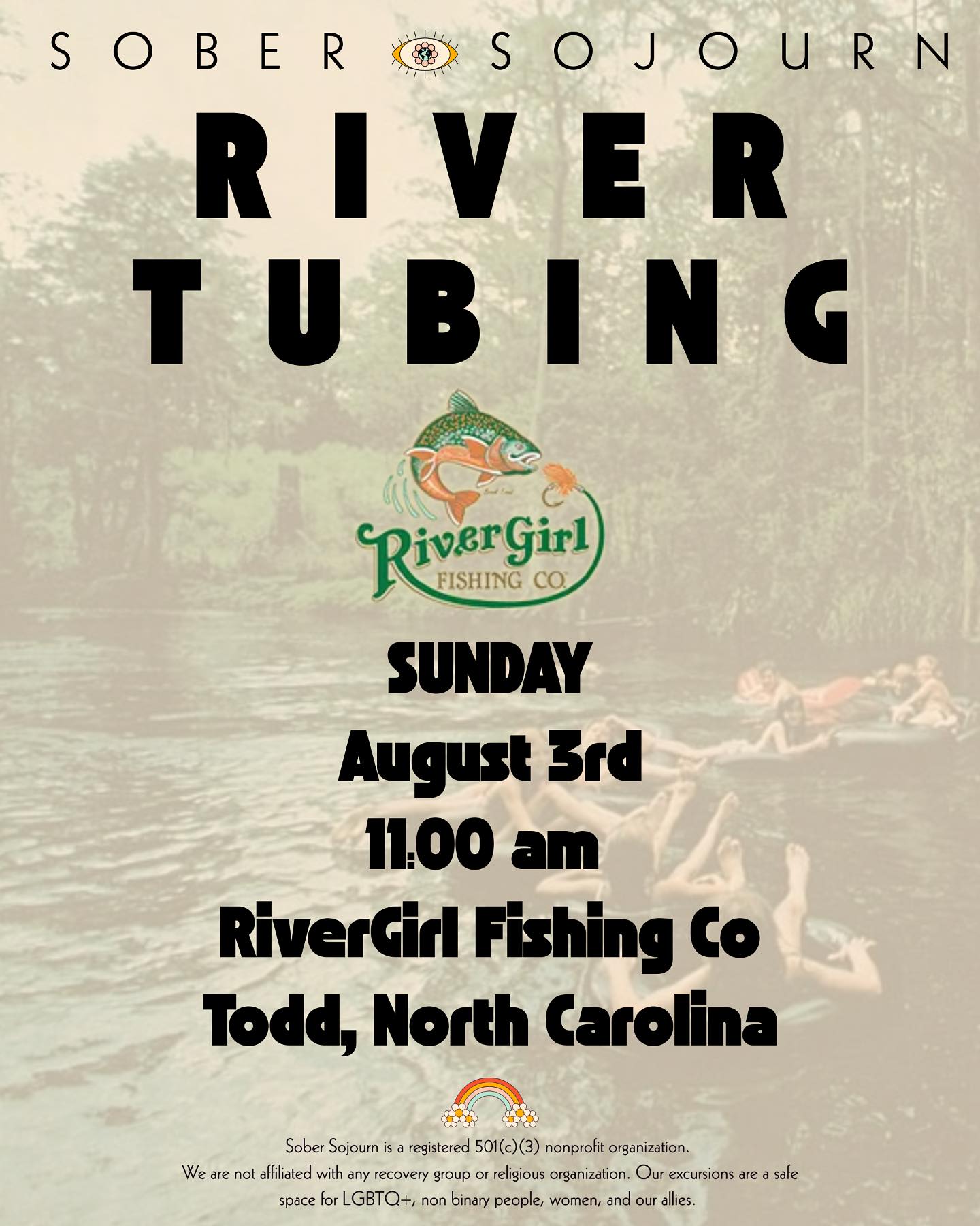 ****** Date Change! Now Happening August 10th at Noon! ******
Let’s get in the river y’all! It’s hot! 🌞
Thanks to everyone who stopped by and bought a drink @boonerangfest and @boonepride 🌈✨🍀 we got a bunch of spots that have been covered through donations!!
✨Apply for a free spot or buy a ticket to support sojourn on our website 🕸️
www.sobersojourn.org
Sunday August 3rd at 11 am
Todd, North Carolina with
@rivergirlfishingco 🎣
We are a 501(c)(3) organization. We are not affiliated with any recovery group or religious organization. Our mission is to help people build a life they don’t want to escape from through adventure, community, and self-care. Our excursions and events are a safe space for LGBTQ+, non-binary folks, women, and our allies. 🧿
*our mission isn’t an anti-drug or even anti-drinking. Our mission is to help people want to live. 1/4 people who do something they cannot take back have alcohol in their system. The goal is to save lives, but I’m not a doctor. I’m a former scuba instructor and bartender… so this is how I’m going to do it 🌞
“We heal not to handle our trauma, but to handle joy.”