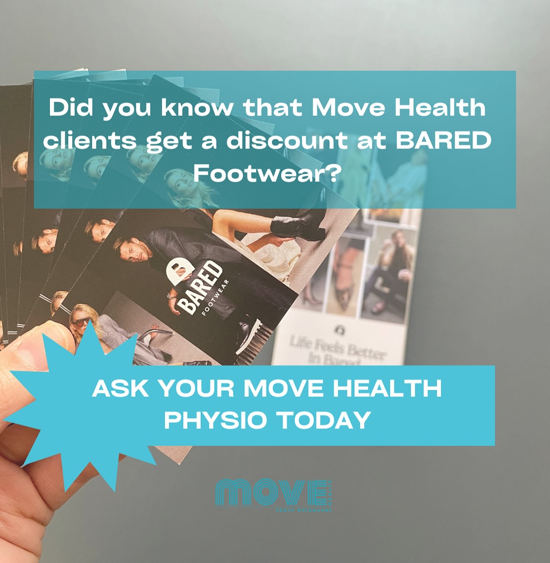 Did you know that as a client of Move Health South Melbourne, you have access to a discount on BARED Footwear?
If you are in the market for a new pair of shoes, we often recommend checking out places such as BARED Footwear which offer a biomechanical footbed for comfort and support.
BARED has kindly given our clinic a 10% discount for any clients that are looking for new shoes, so reach out to your Jessie, Caz or Ashlee for further info.
#footwear #shoes #podiatrist #physiotherapist #australianphysio #physiosouthmelbourne