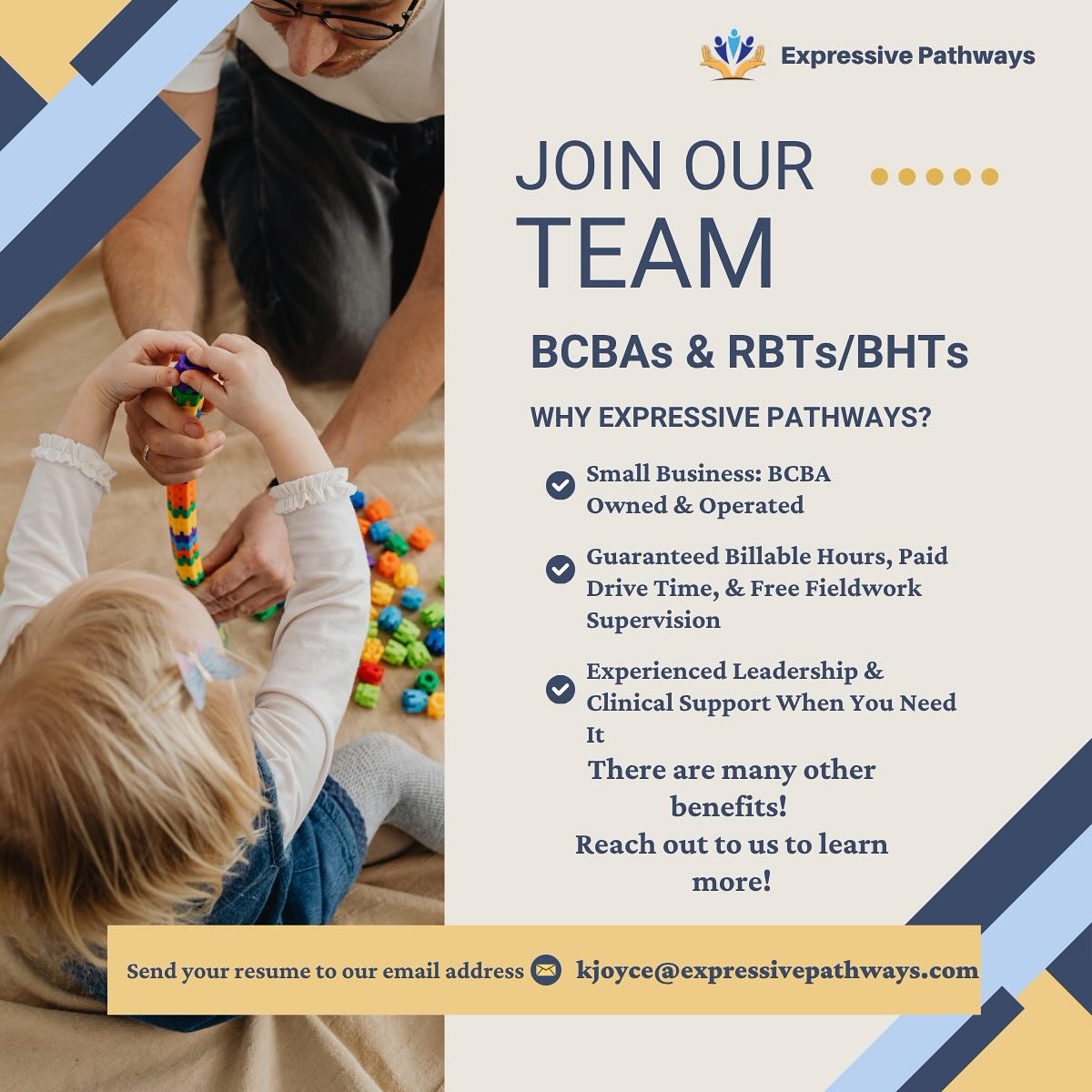We’re Hiring! 📣
Expressive Pathways is looking for passionate BCBAs and RBTs/BHTs to join our team!
Whether you’re just starting out or looking for your next opportunity, we’d love to connect! 👥
✉️ Send your resume to: kjoyce@expressivepathways.com
#ABAJobs #NowHiring #BCBAJobs #RBTJobs #ExpressivePathways