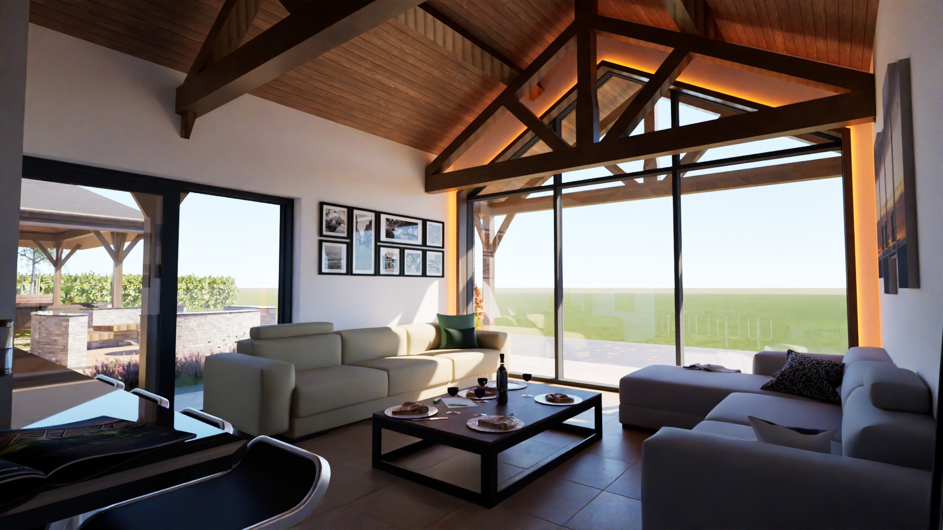 A stunning transformation of a traditional agricultural barn into a contemporary countryside retreat. This scheme blends rustic charm with modern living – exposed oak trusses, large-format glazing, and sheltered outdoor spaces create a warm, inviting environment throughout.
The central pavilion with its clock tower forms the heart of the courtyard – perfect for outdoor gatherings around the firepit, surrounded by soft landscaping and timber detailing that nods to the site's rural heritage.
#BarnConversion #ModernRustic #RuralArchitecture #OakFrame #CourtyardLiving #ArchitectsUK #ReidDesign #BarnToHome #TimberArchitecture #ArchitectureInspo #BarnStyleLiving