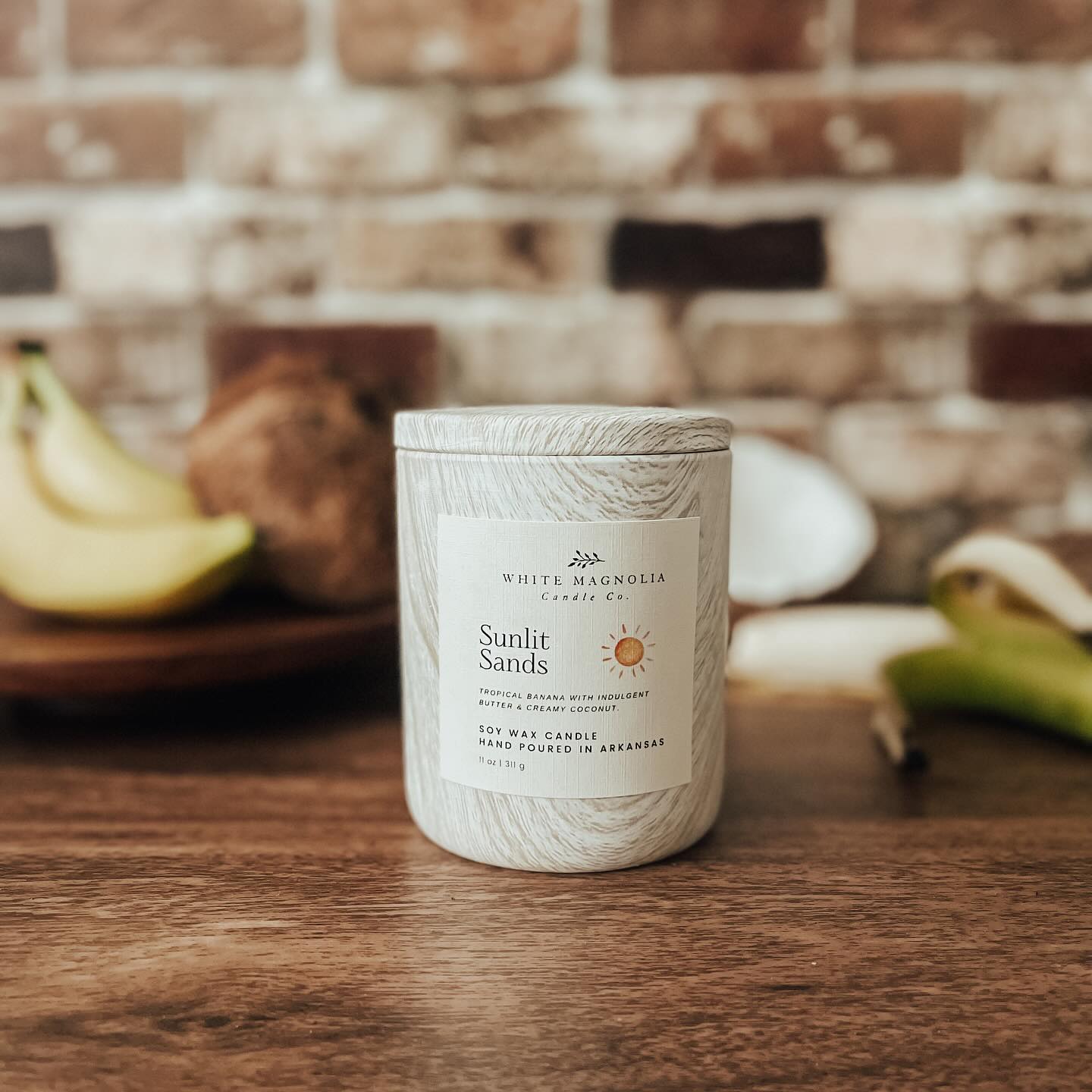 Sunlit Sands Scented Soy Candle
Tropical banana with indulgent butter & creamy coconut.
Each candle is made with 100% Natural Soy Wax & hand-poured into a reusable jar. We only use lead-free cotton wicks & phthalate free fragrance oils infused with essential oils. No other dyes or chemicals are added.Â
11Â oz. candle burns approximately 65Â hours
Available August 1
whitemagnoliacandlecompany.com