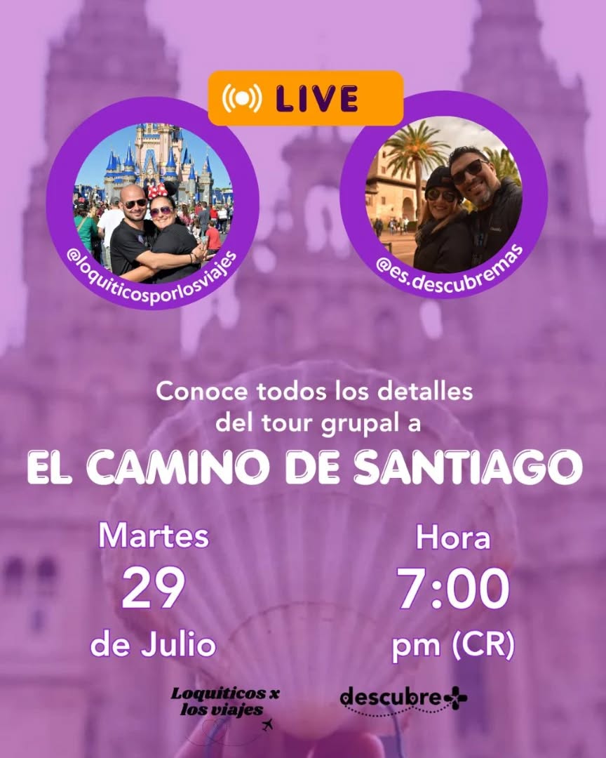 📍 ¿Soñás con hacer el Camino de Santiago pero no sabés por dónde empezar?
💬 Este martes 29 de julio a las 7:00 p.m. (hora Costa Rica) te esperamos en un LIVE especial junto a @loquiticosporelosviajes y @es.descubremas 🌍 para contarte todos los detalles de nuestro tour grupal 🙌
👣 ¿Cuánto cuesta?
🧳 ¿Qué incluye el paquete?
🙏 ¿Es necesario entrenar antes?
🇪🇸 ¿Cómo es la experiencia espiritual y cultural?
💡 No te lo perdás… ¡resolvemos todas tus dudas y te mostramos por qué este viaje puede cambiarte la vida! 💫
📲 Activá el recordatorio y compartí con quien te gustaría hacerlo 💜