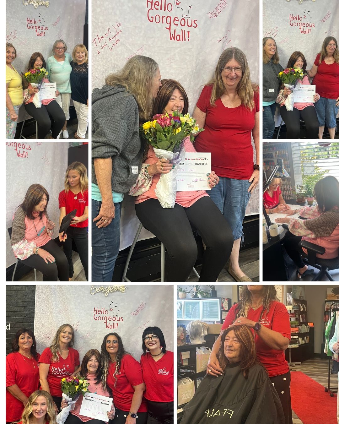 We were honored to celebrate a very special woman during our most recent Hello Gorgeous! makeover — Betty. Nominated by her lifelong friend and fellow Wining Woman, Edyie, Betty walked into our salon ready for transformation and left radiating strength, beauty, and joy.
Betty is currently battling bladder cancer that has recently spread to her lymph nodes. Despite the challenges she’s facing, her spirit is unwavering, and her heart is full — especially thanks to the incredible support system of her two sisters and her beloved Wining Women group.
She came in wanting to look completely different — and wow, did she ever! Inspired by none other than Shania Twain, Betty chose a long, vibrant red wig to surprise her husband with a bold new look. Her smile lit up the entire room.
We wrapped up her makeover day at Serventi’s on the Runway, who never fail to show up in a big way for our honorees. They treated Betty to a delicious lunch and continued the celebration with the same kindness and love that defines these unforgettable days.
Thank you, Betty, for trusting us to be part of your journey. You are fierce, fabulous, and forever gorgeous. 💄❤️ #hellogorgeous #serventisontherunway #salontoday200 #top200salon #cancermakeover