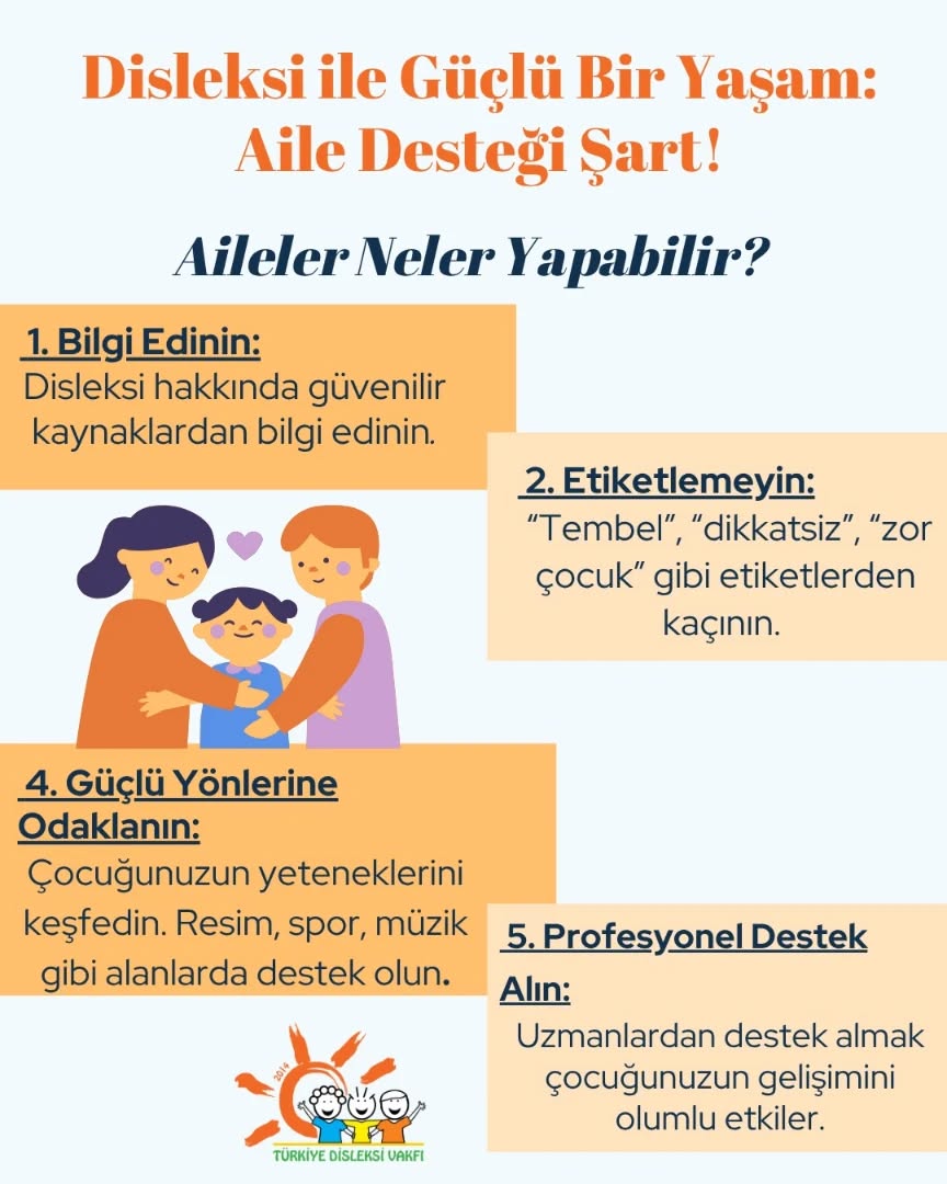Disleksi tanısı alan bir çocuğun en büyük gücü: Anlayışlı ve destekleyici bir aile. 💙
Ailenin Rolü Neden Önemli?
Çocuğunuzun kendine güveni, motivasyonu ve akademik başarısı, sizin anlayışlı ve destekleyici yaklaşımınızla doğrudan ilişkilidir.
Disleksi bir engel değildir. Doğru destekle her çocuk potansiyelini gerçekleştirebilir.
#Disleksi #disleksifarkındalık #özelöğrenmegüçlüğü