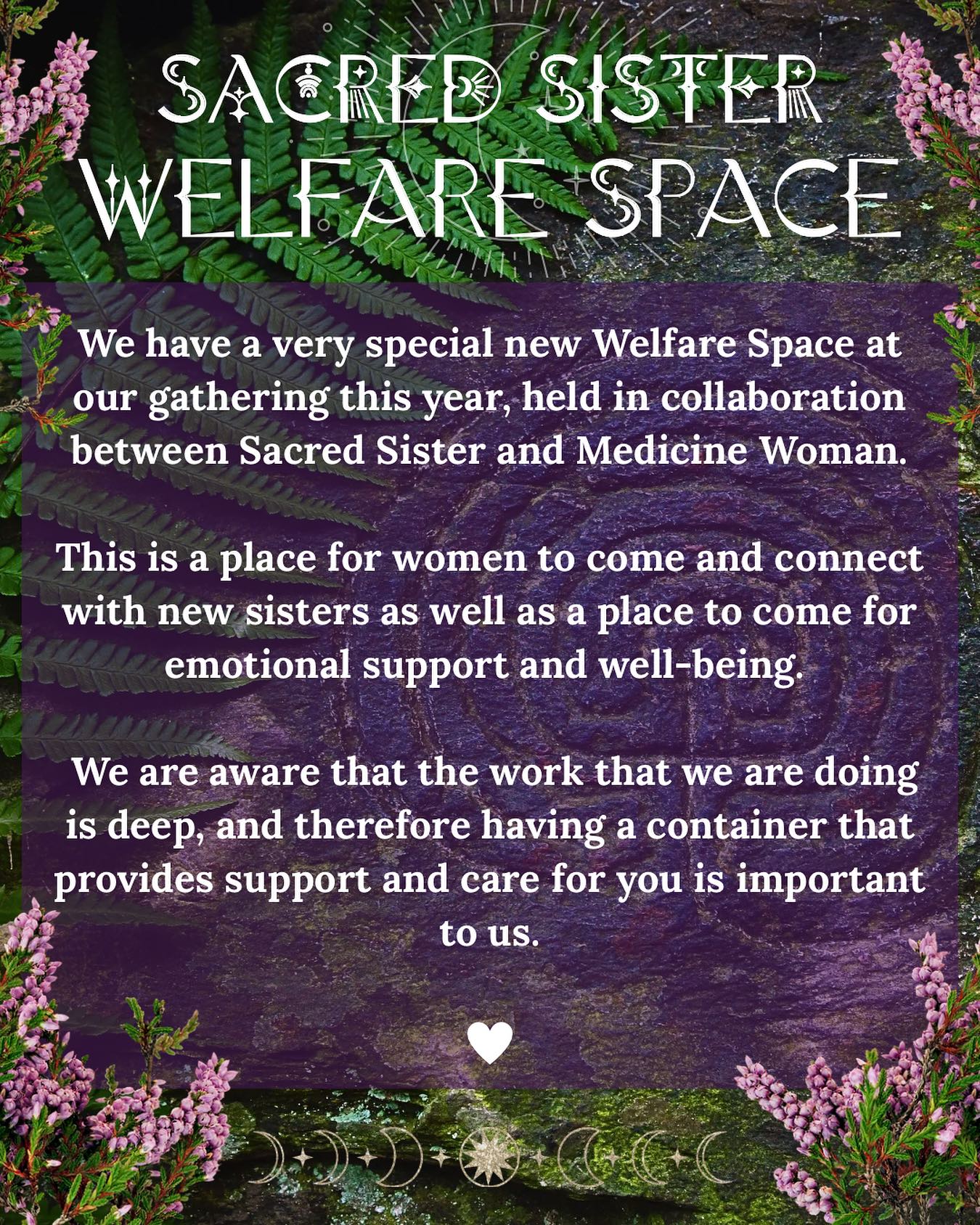 🌿💫 Dear Sisters 💫🌿
🪶If you find yourself in need of emotional support or a space to meet new sisters at Medicine Woman Gathering, we invite you to visit our Welfare Space, lovingly held by Sacred Sister. It’s a sanctuary where connection, compassion, and support can unfold.
✨We are here to walk alongside you with love and care.
🌸A loving reminder to hold yourself with tenderness and responsibility as you step into our village. This special space on site is rooted in offering trauma-informed emotional support but it is essential that you also tend your capacity to be in environments that may stir triggers or bring up wounds and remember that our welfare space is not a replacement for therapy or medical care.
With love and awareness, we welcome everyone into this sanctuary of support and are honoured to have Sacred Sister holding space with us. 🌱💛✨
#sacredsisters #welfarespace #emtionalsupport #sisterhood #medicinewoman #gathering #rooted #remembering #femininerising