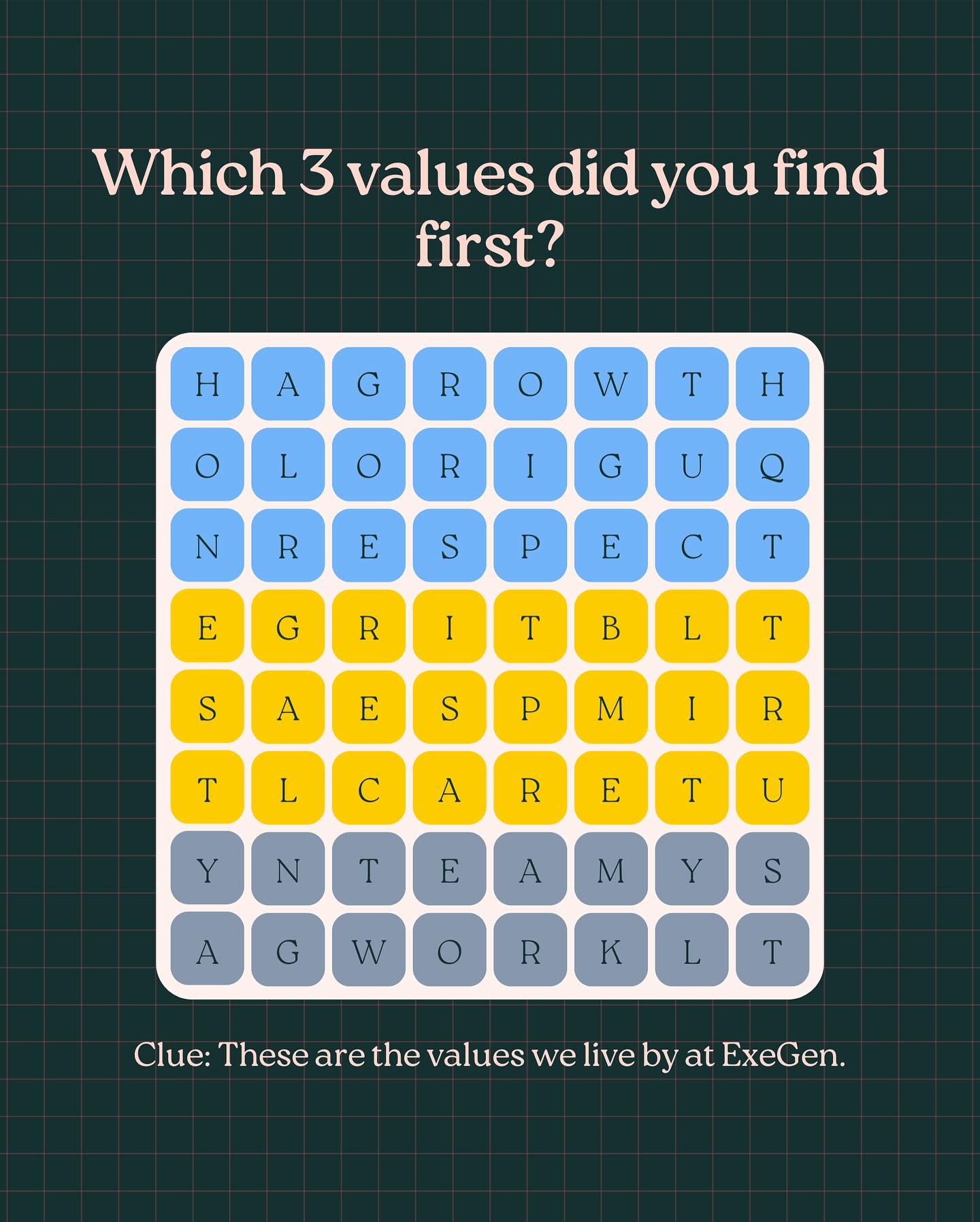 What you see first might say something about you 👀
Tap in and find the 3 values that jump out at you—these aren’t just buzzwords. These are the values we actually live and work by at Executive Genesis.
These are the things that guide how we show up—for our clients, for our managed personnel, and for each other.
Comment your 3 and tell us why they matter to you.
Let’s see what values resonate most with the ExeGen fam ✨
#ExeGenValues #PeopleFirst #ExeGenCulture #WordSearchChallenge #FindYourValues