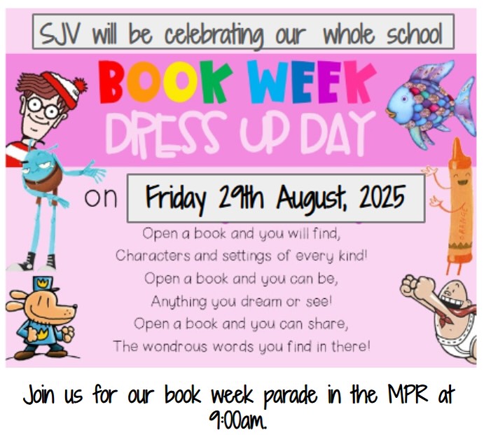 CHANGE OF DATE. Please take note of the change of date to our whole school book week dress up day and parade. Now taking place on Friday 29th August at 9:00am in the MPR. See you there! đź“–