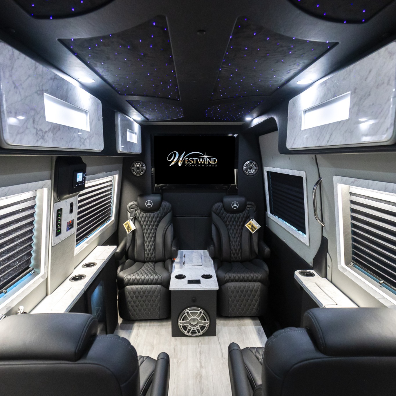 Newly finished 2025 Sprinter with a White Marble interior! #sprintervanconversion #mercedes #vanconversions #sprintervan