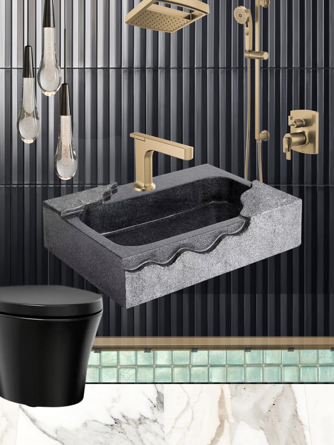 A request for a grey, masculine-feeling guest bath resulted in this moody, swanky, sexy concept board and rendering. Cannot wait to see this become a reality. 🩶🖤🤍
#riinteriordesigner
#bathroomremodel
#greybathroom
#greyandgold
#007