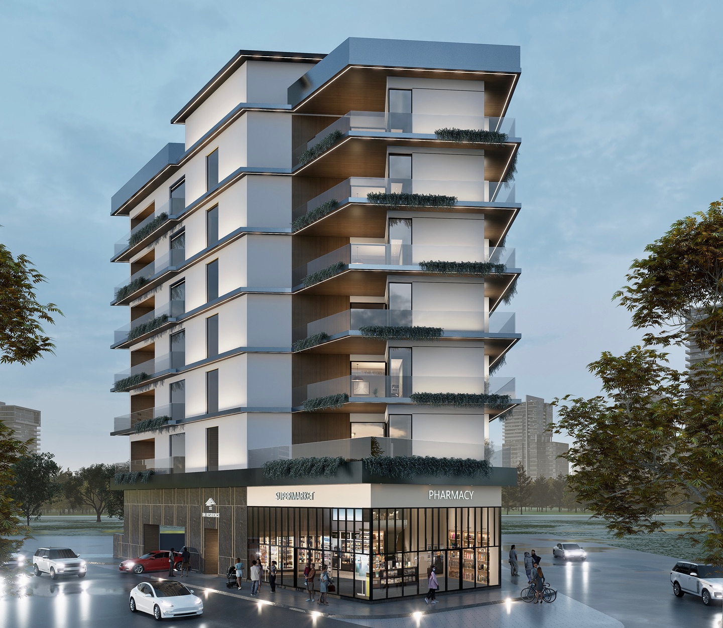 Introducing our latest project: G+6 Commercial and Residential Building.
A sleek Contemporary Building that seamlessly blends street-level retail amenities with elevated Residential living, designed for both functionality and Community engagement.
The structure communicates modern minimalism through its clean geometric lines, layered facades and recessed LED lighting.
The balance of white partitions and warm soffits create a refined timeless aesthetic that is both accessible and elegant.
Planning and Design by: Ar. @ar.prashantchougule
@ecogreenconsultants
#ecogreenconsultants #architecture #propertydevelopment #realestateuae #realestatedubai #dubaiprojects #residentialbuilding #commercialbuilding #smartspacesfortomorrow #architecturelover #construction #dubaiconstruction
