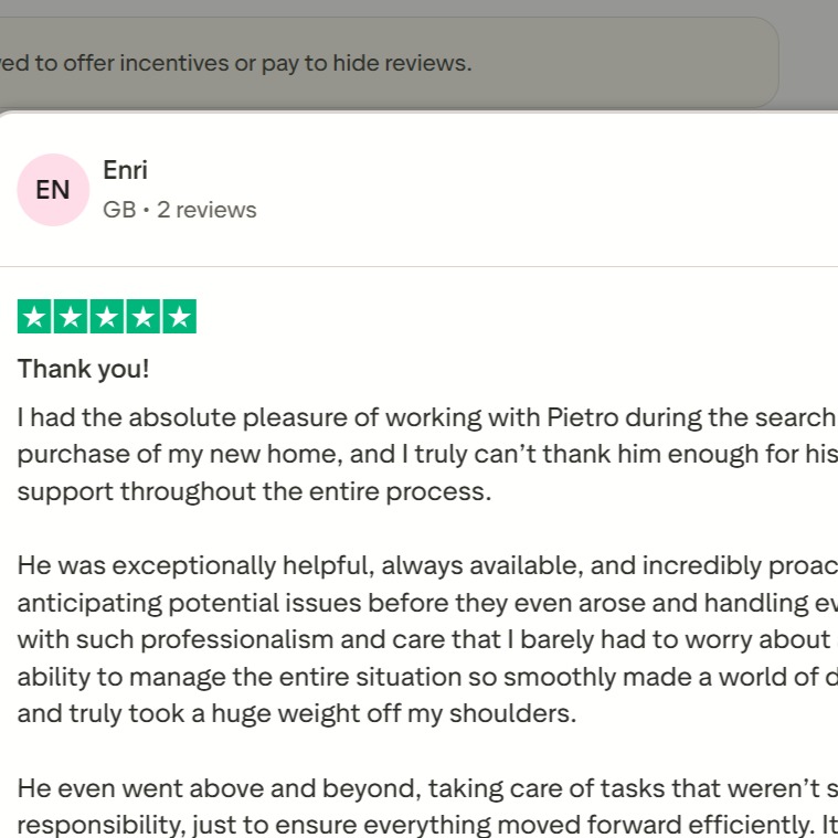 We are happy to share this fantastic review from one of our Clients. It was a difficult transaction but we manged to secure the property at our client's condition!
#happyclient #propertyfinder #welchomeinternational #buyingagent #london