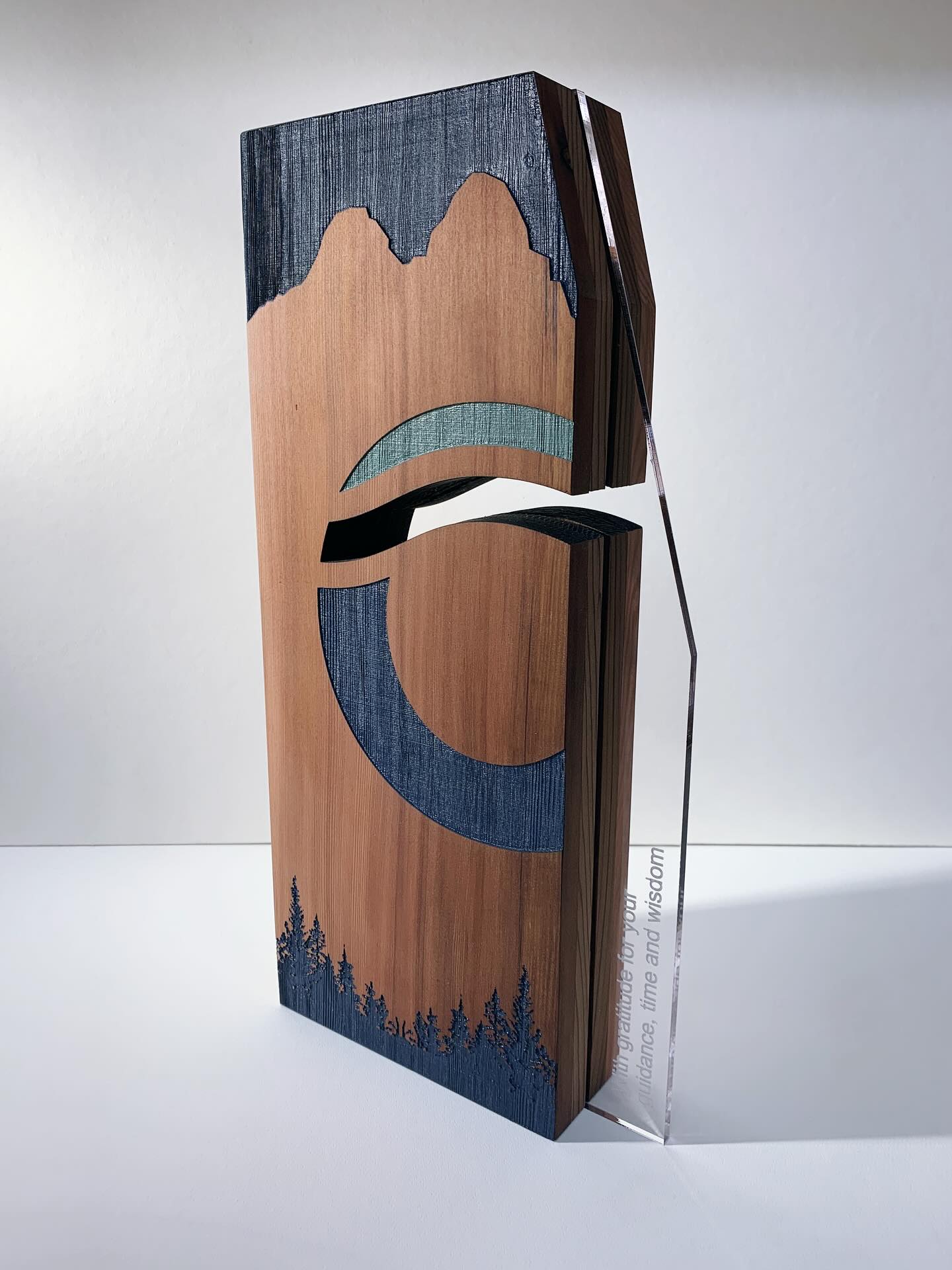 Enjoyed making these thank you plaques for @cedarcoastcapital high level customization incorporating the North Van mountains, trees and company logo into the design. Made from layers of cedar with plexiglass sandwiched in between