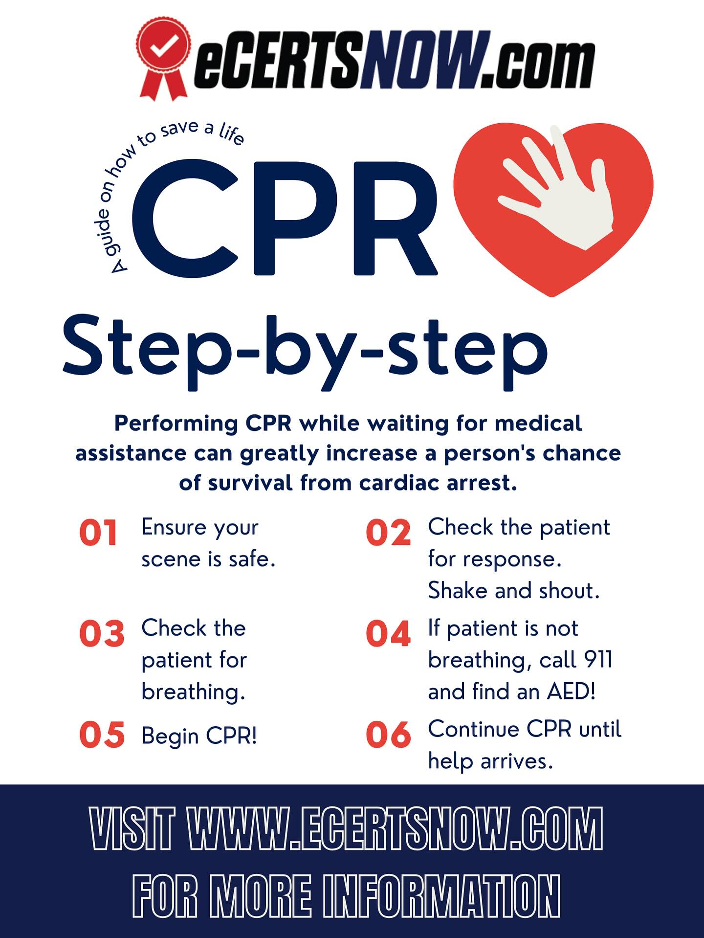 Step by step CPR! Learn how to save a life! Get certified today…
#ecertsnow #ahacpr