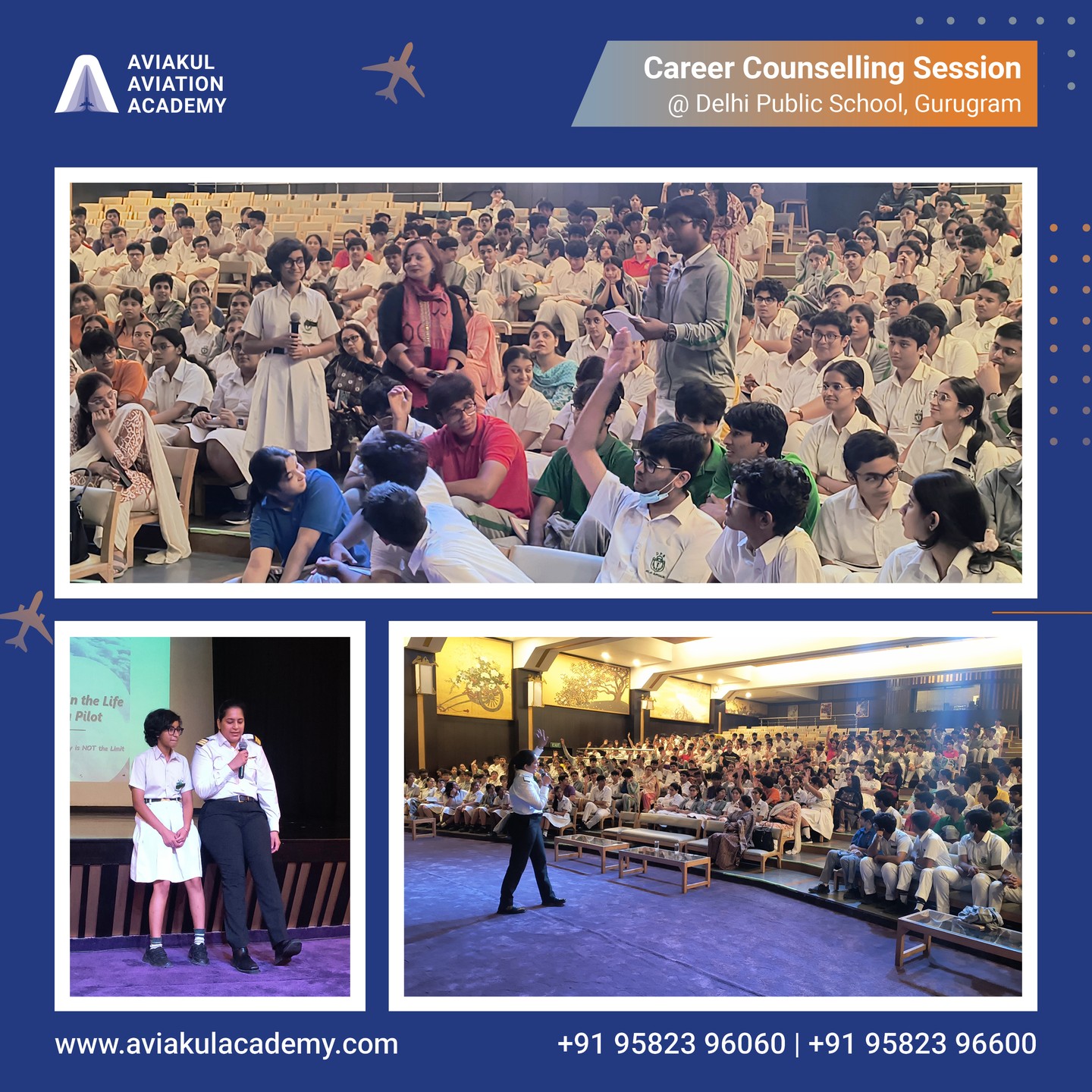 Today our morning started with curious minds and meaningful conversations.
As Aviakul Aviation Academy had the privilege of visiting Delhi Public School, Gurugram – Sector 45 for an engaging Career Counseling Session on Aviation with Class 11th students from all streams.
Led by Captain Payal Panjwani, the session explored diverse career paths in the aviation industry — from Commercial Pilot training to Aircraft Maintenance Engineering (AME), Air Traffic Control (ATC), and key ground staff roles that keep the industry moving.
The students came prepared with thoughtful questions, making the discussion interactive and insightful. Their curiosity and enthusiasm are exactly what makes such sessions rewarding.
Special regards and thanks to the counselor and teachers at DPS Gurugram for hosting us so warmly and ensuring everything ran smoothly. Such initiatives by schools, helps the students to explore more career opportunities.
#aviakulaviationacademy #aviakulacademy #AviationCareers #Aviation #DelhiPolicePublicSchool
#VaibhavVarun @varunastro @dpssector45