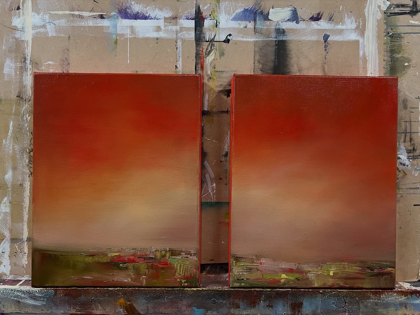 Some work in progress from the studio this weekend. Painted as a diptych. I’m undecided. Will give it a few days and see how I feel.