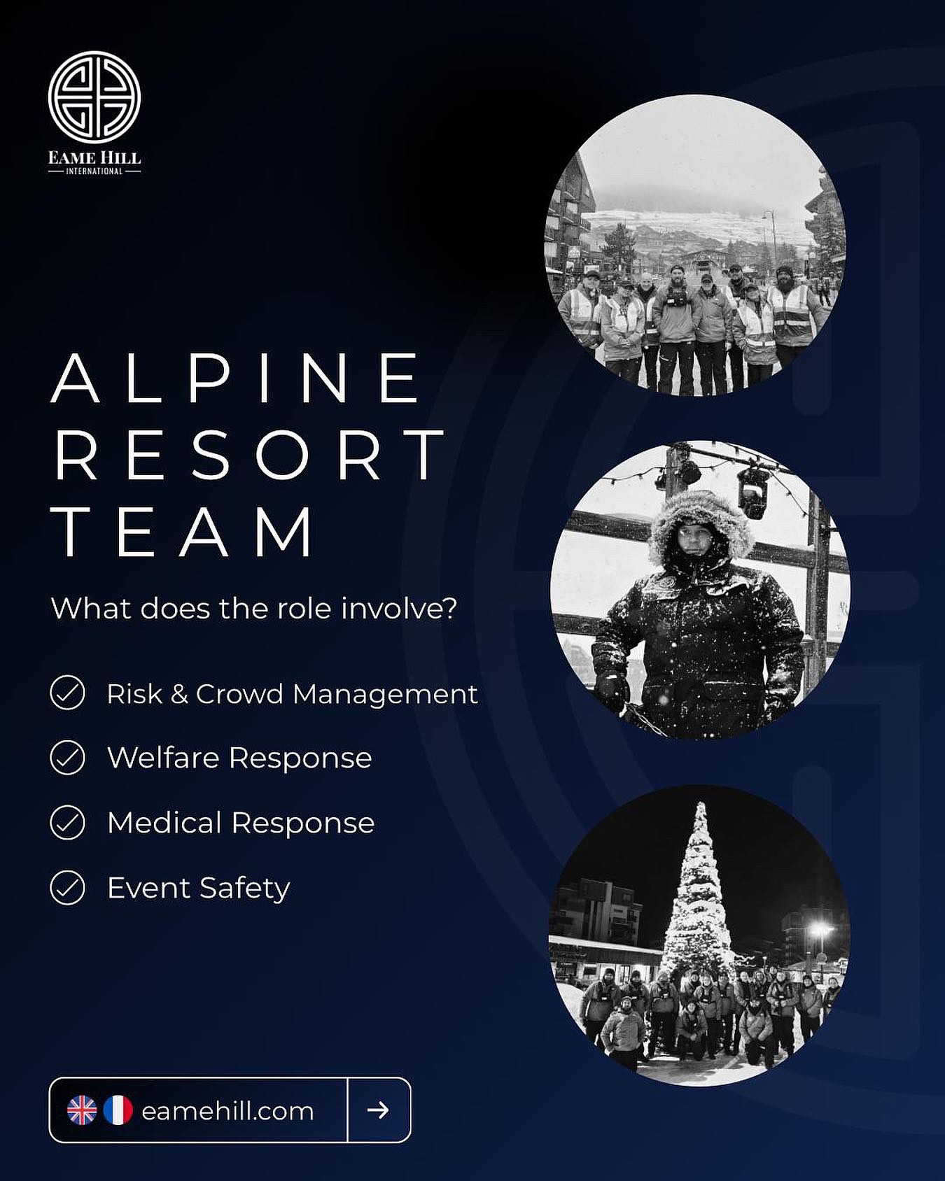 The Role. The Team. The Impact.
Join the team that supports welfare, medical, and event safety operations across Europe’s busiest alpine destinations.
📍 Operating in the mountains
🗓️ Winter 25/26 recruitment opens August!
#EameHill #WinterRoles #WelfareSupport #EventSafety #MedicalResponse #crowdmanagement