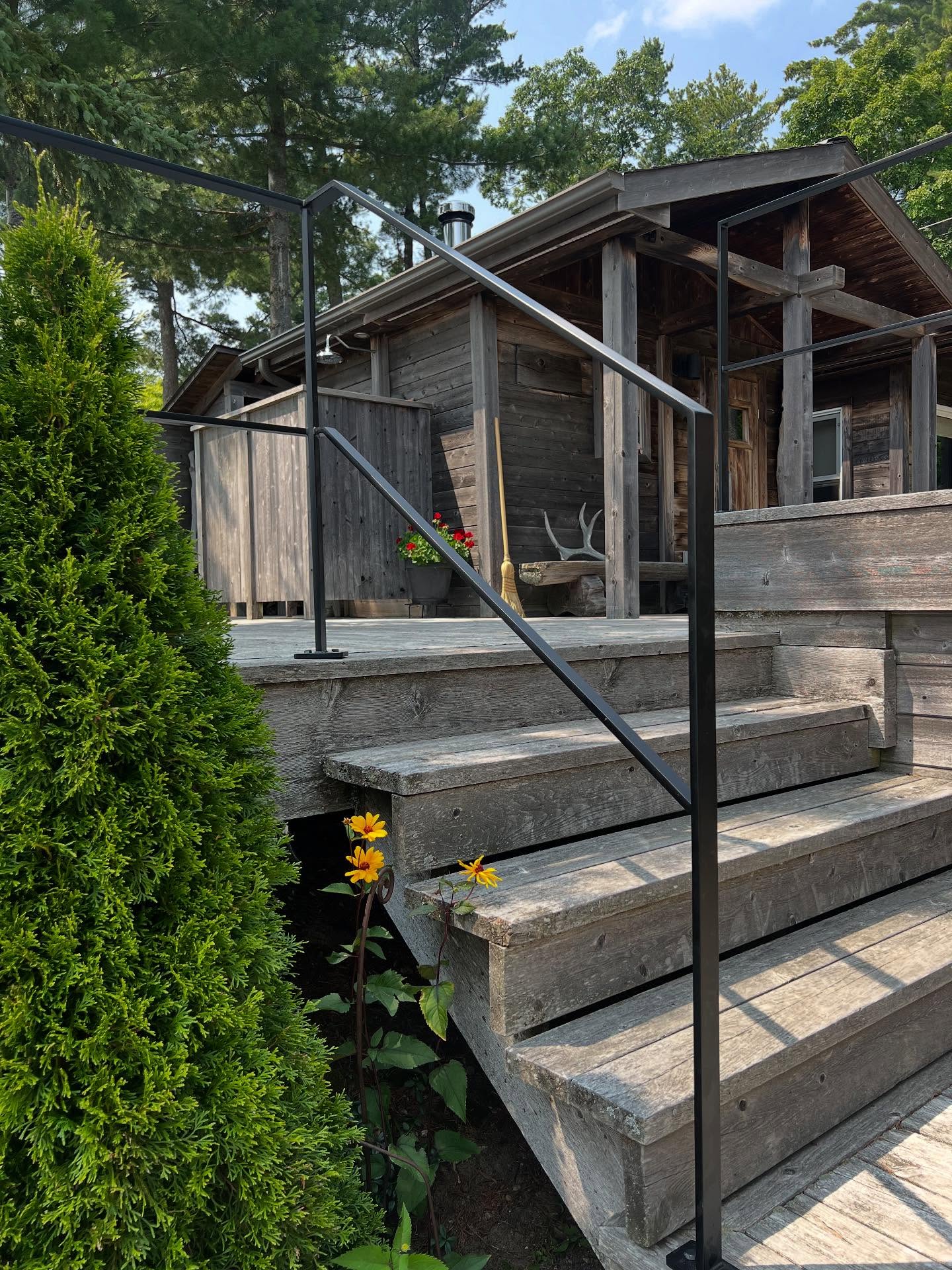 A few railings fabricated and installed today In the north. First set was in town, and we matched the second set at the cottage. Came out beautifully!