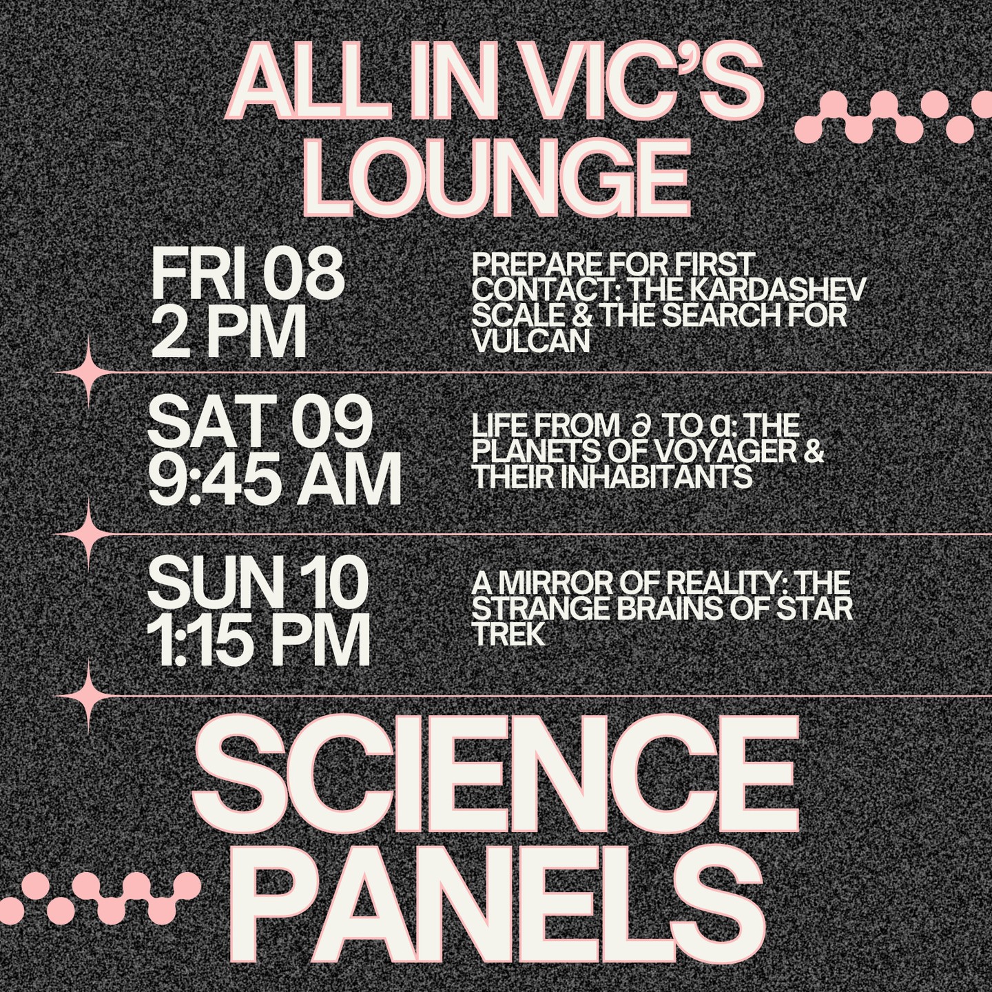We are so excited to be bringing @creationent's ST:LV a whole bunch of science panels over the next few days, all in Vic's Lounge. Come along to hear all about astronomy, Star Trek, and neurodiversity with our astrophysicists @jesstella and @infin8lycurious!
#StarTrek #Convention #STLV2025 #LasVegas #RioLasVegas #TheRio #Astrophysics #Astronomy #ActuallyAutistic #Neurodiversity #womeninstem