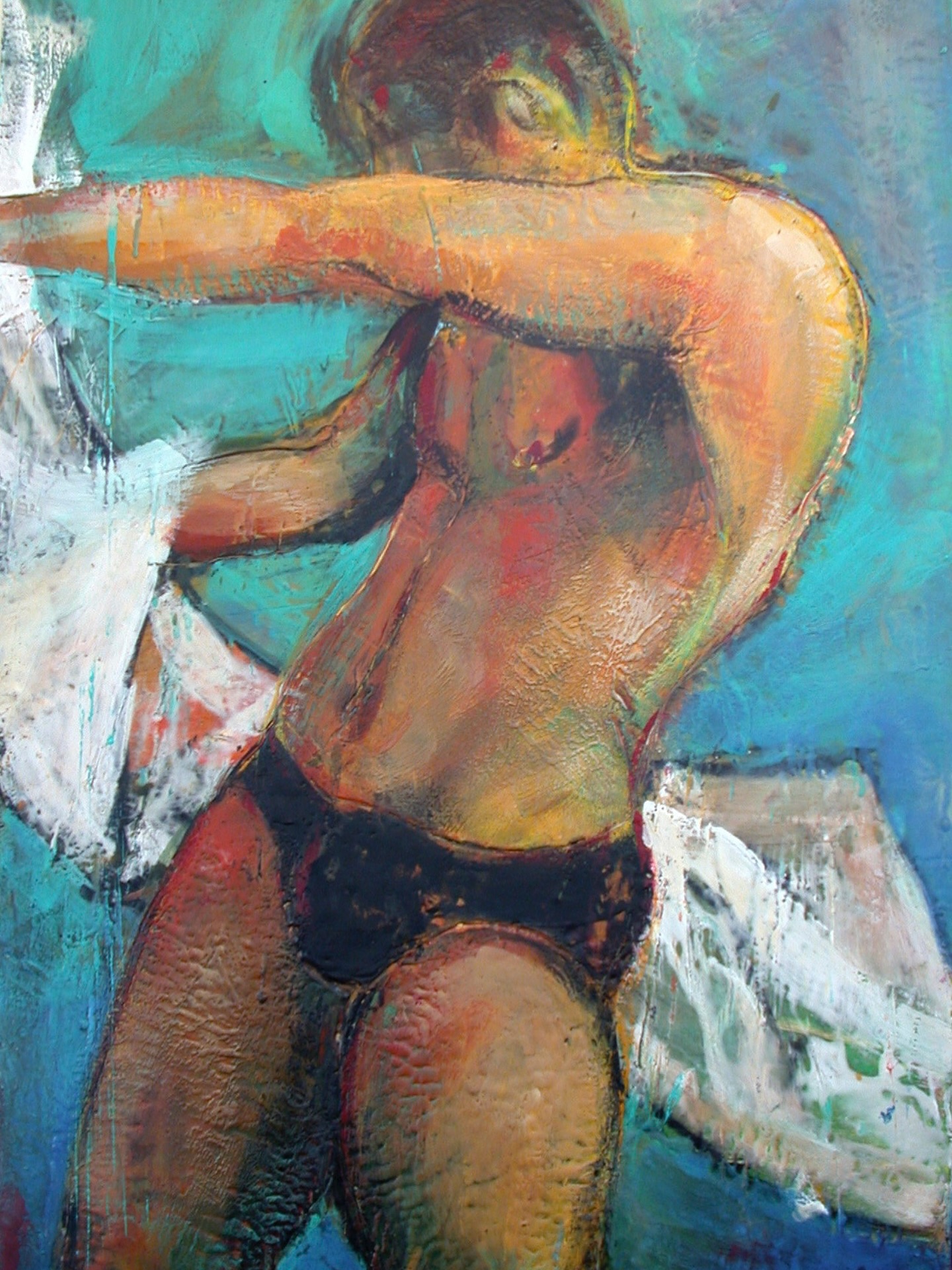 It’s been a great August for me and a successful art experience. It’s a little bittersweet to say goodbye to my beautiful beach boy who’s kept me company in my studio for a while. It’s one of my favorite paintings from my encaustic figure period. I’m grateful for my time with him. And now, he’s found a wonderful home and a new life. @addison_art_gallery