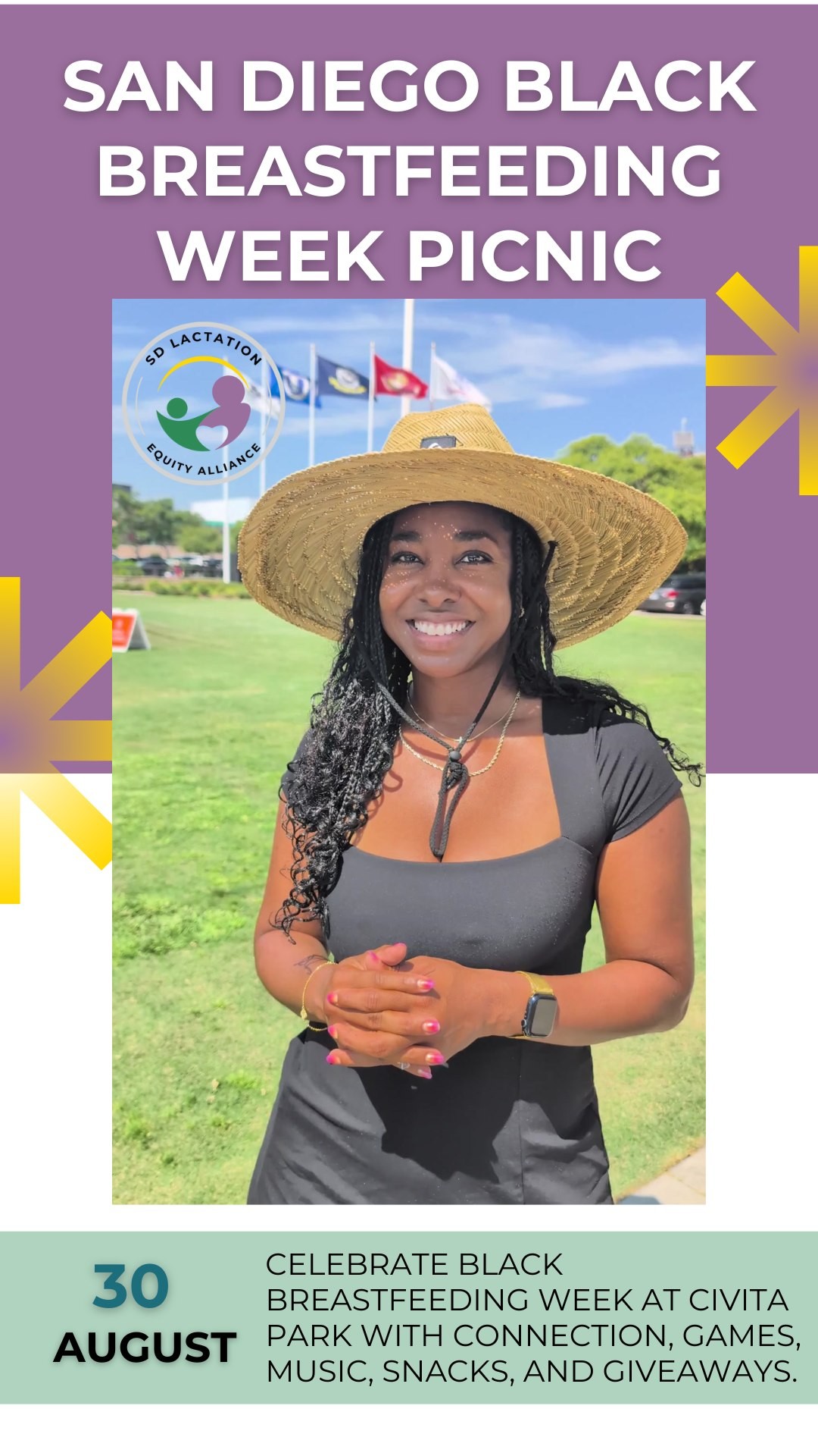 🌞 Join us for the 1st Annual San Diego Black Breastfeeding Week Community Picnic! 🌞
📅 Saturday, August 30th
🕙 10 AM – 1 PM
📍 Civita Park
A joyful morning of connection, games, music, giveaways, and celebrating Black breastfeeding families! 🍼✨ We’ll have light snacks and drinks, but please bring your own food, lawn chairs, and blankets to enjoy the day in comfort.
✅ RSVP on Eventbrite so we can plan enough snacks & drinks: bit.ly/SDBBWpicnic
Let’s build community, share stories, and celebrate together! 💛