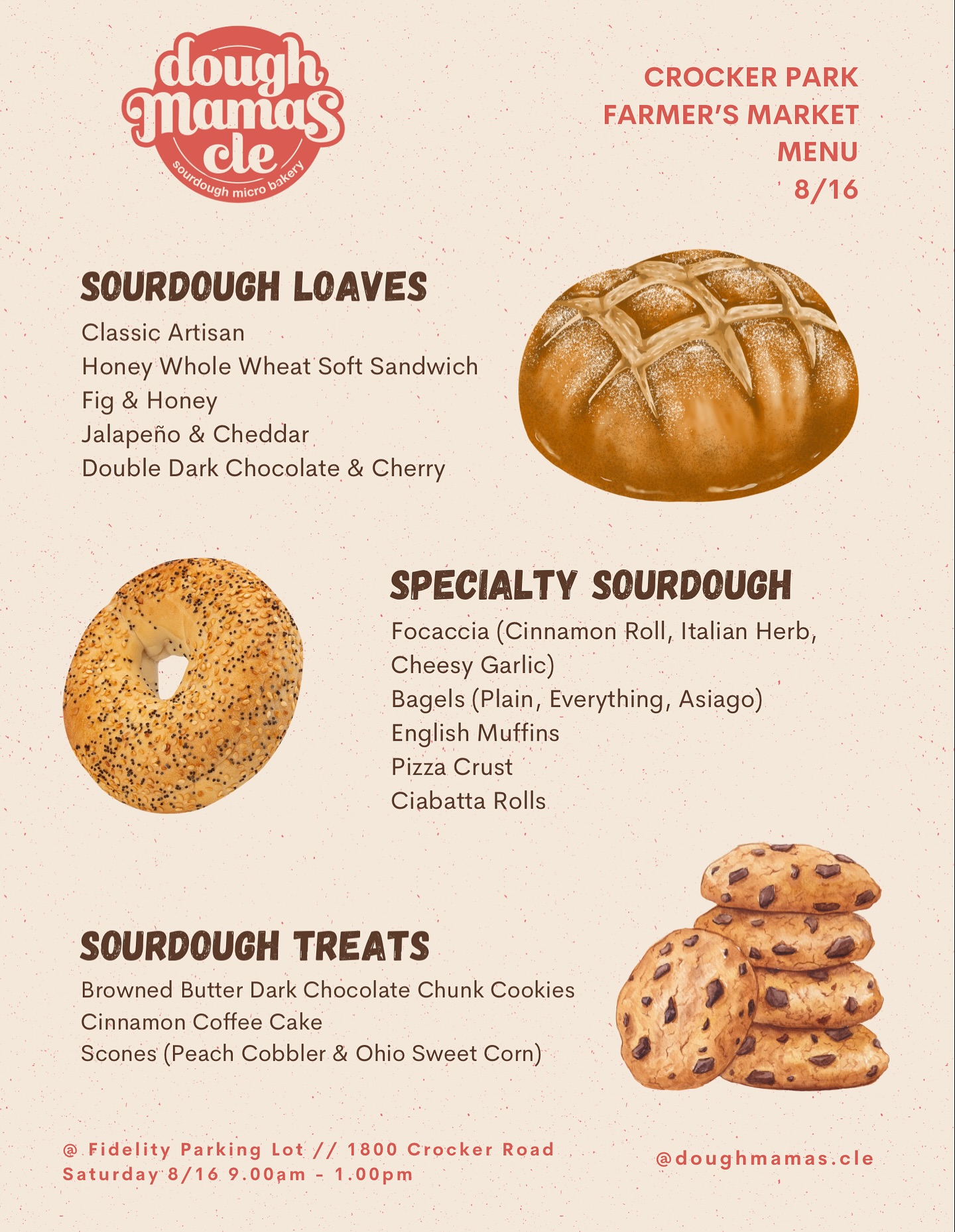 Peep our menu for next Saturday’s Crocker Park farmer’s market! We’ve had some requests to bring back the fan fav fig & honey, so that is on there along with a bunch of other breads and treats for you and yours to enjoy. Secure your goods via our preorder open NOW at the link in our bio or make plans to stop by and see us! 🫶🏻🌾🍞🥯🍪 @northunionfarmersmarket #supportlocalcle #clevelandsourdough #westlakeohio #sourdoughbaker #clevelandbaker #clevelandbakery