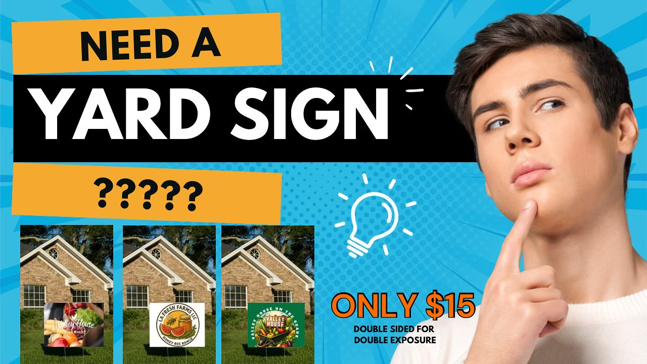 Great news!!! My sign vendor is offering us a special price of $15 for an 18”x24” Double sided yard sign! The cheapest I found was vista print $29.99 plus shipping and Office Depot was over $40 for double sided. This would be a great way to advertise that you are a vendor by putting one on Winbourne for passers by to see. Or you can put it in the grass in front of your spot or even on your table. Don’t miss this opportunity to boost your visibility.
You can use your logo or design something in Canva using an 18’ x 24” template. I can assist with helping you design something if needed.
Orders will be taken through Sunday, August 24th.
They can be different signs, not limited to just logos. I am getting my logo, some “no parking” signs and a “sign up here sign” made.
Order as many as you wish here:
https://checkout.square.site/merchant/ML7TSKRR20RCJ/checkout/AEXI5FEFDN7EHU75F2SQ33VH